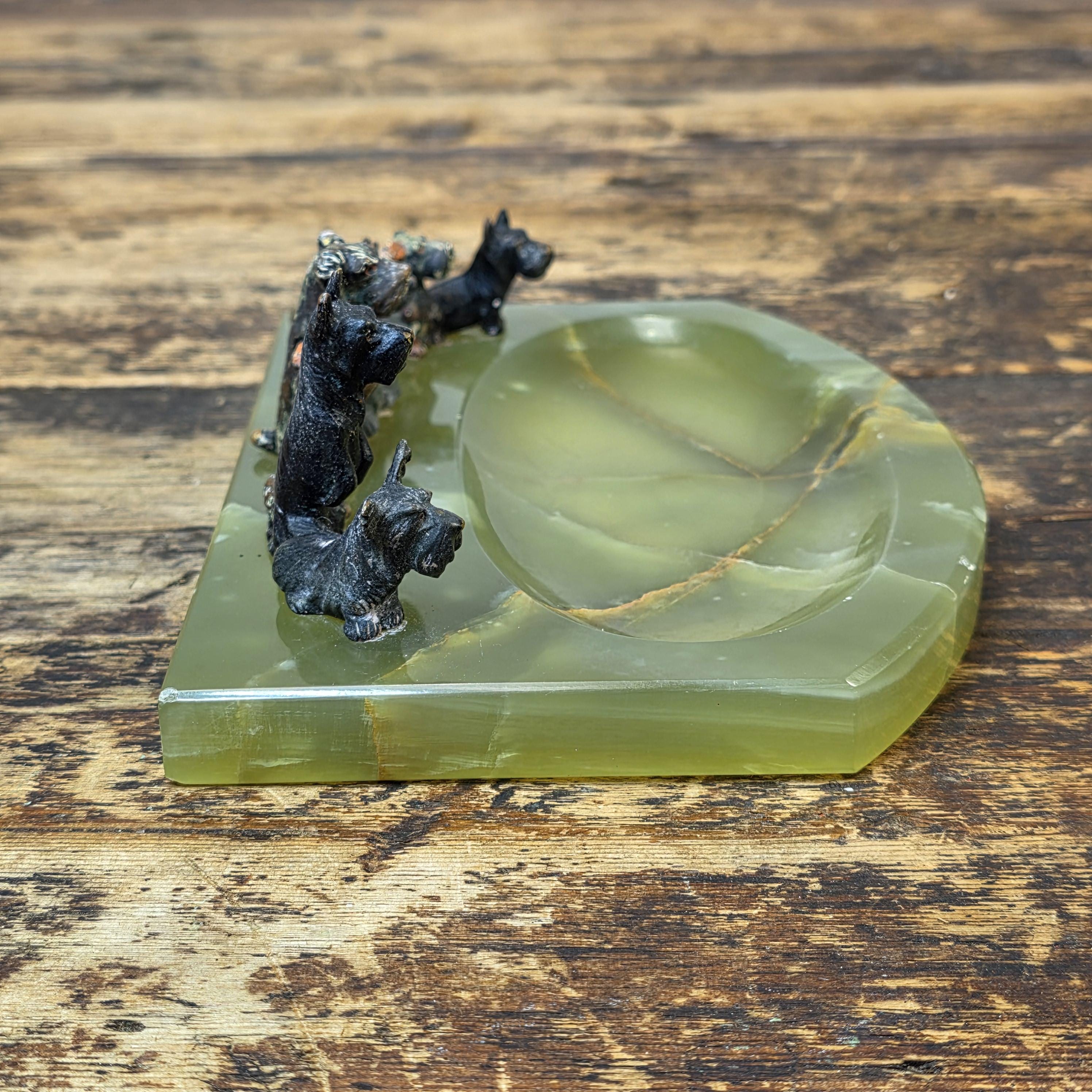 Rare Austrian Cold Painted Bronze Terrier Group on Green Onyx Tray c.1930