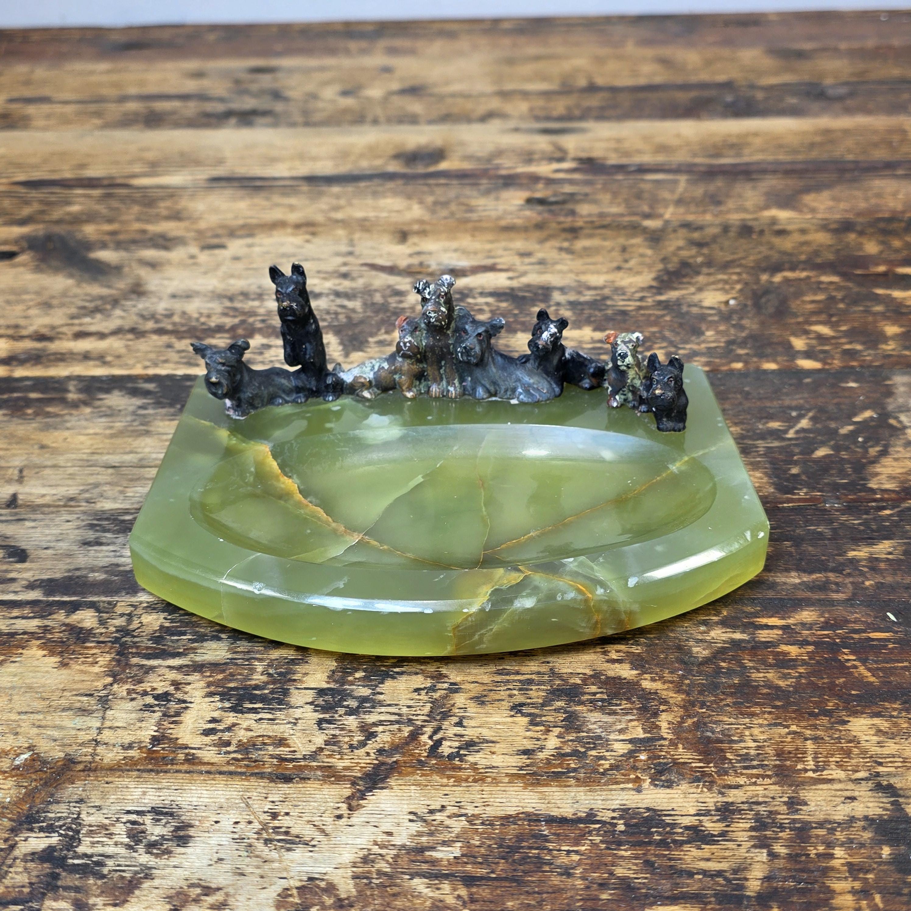 Rare Austrian Cold Painted Bronze Terrier Group on Green Onyx Tray c.1930
