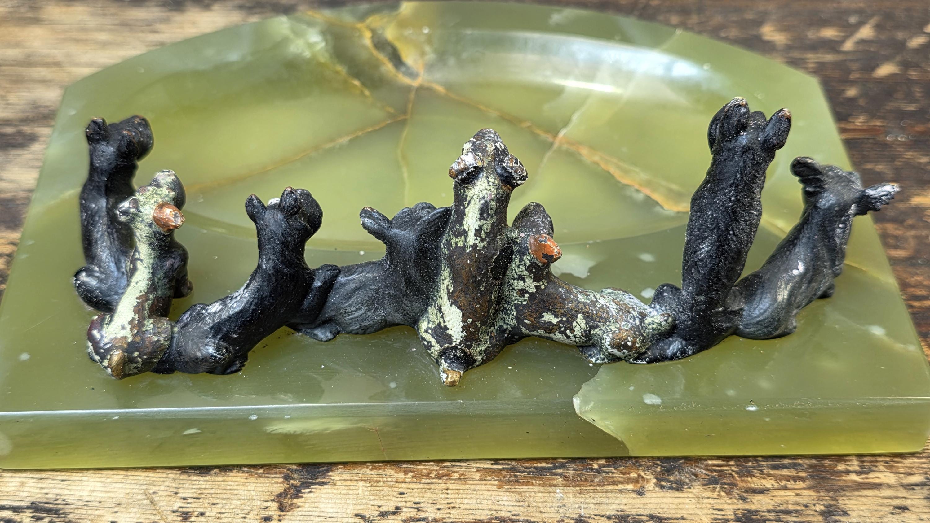 Rare Austrian Cold Painted Bronze Terrier Group on Green Onyx Tray c.1930