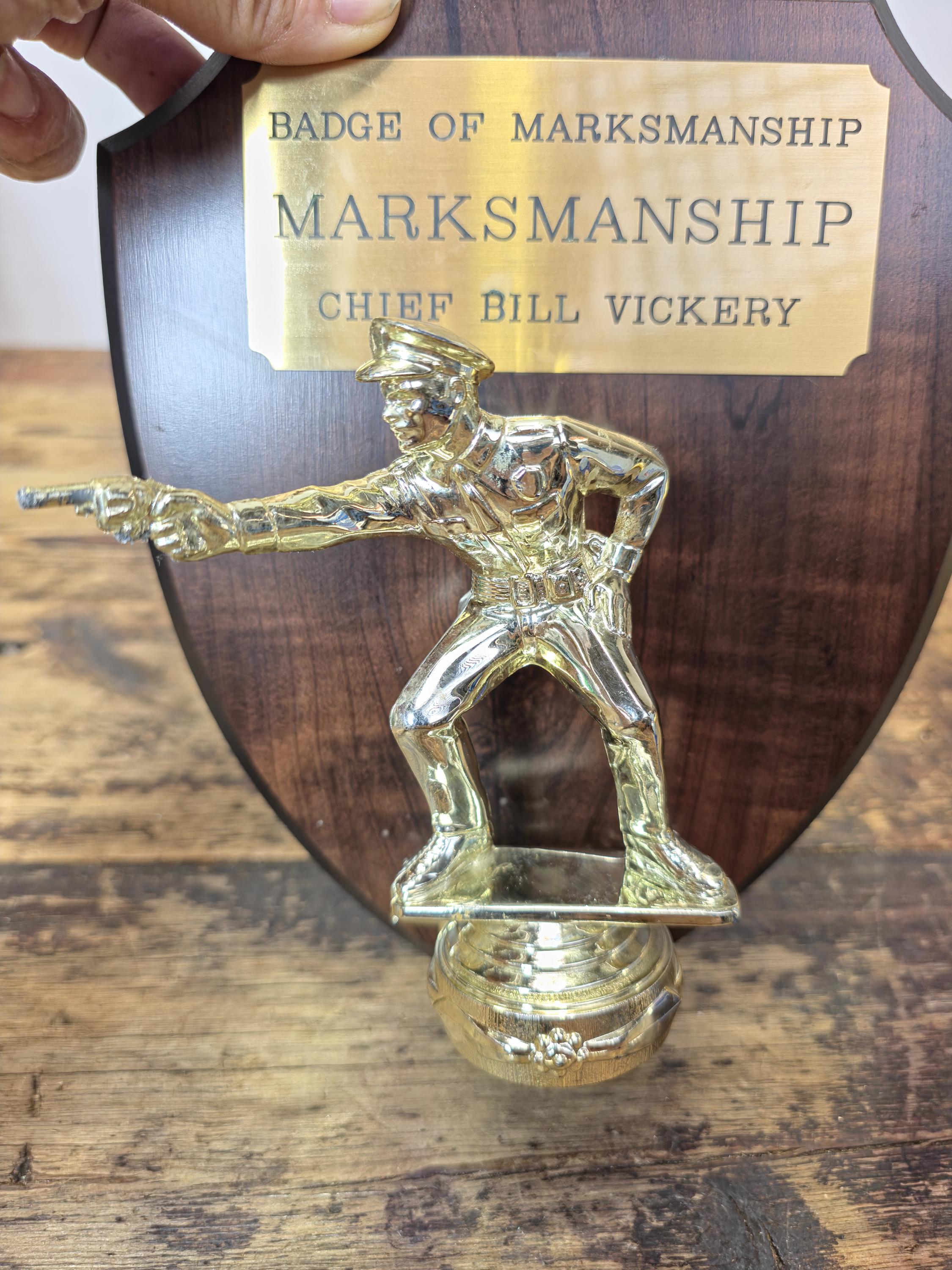 Vintage Hollywood Trophy Co. “Chief Bill Vickery” Marksman Plaque Studio Display