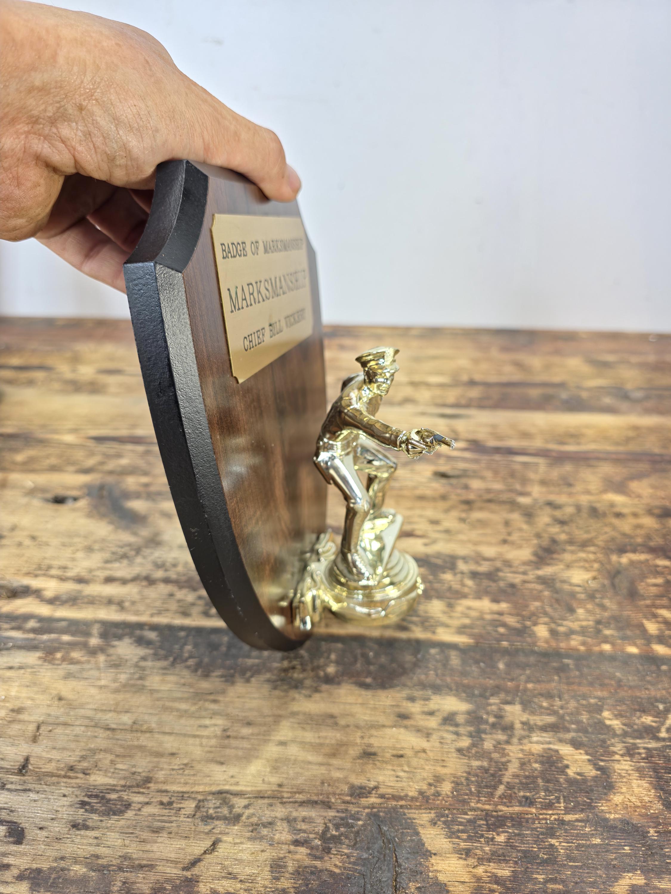 Vintage Hollywood Trophy Co. “Chief Bill Vickery” Marksman Plaque Studio Display