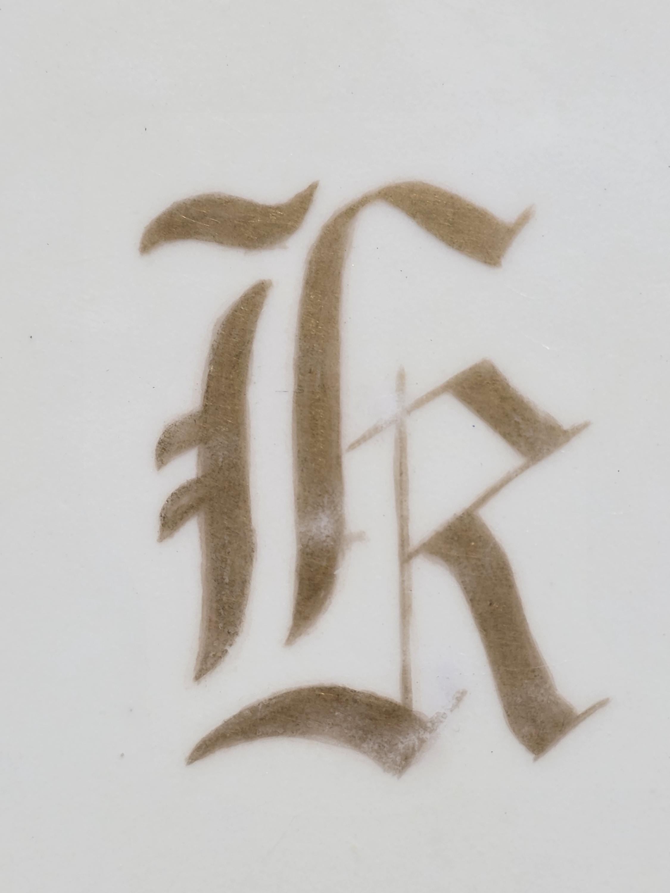 Limoges France Porcelain Tray with Gilt Monogram & Greek Key Border — c.1900s