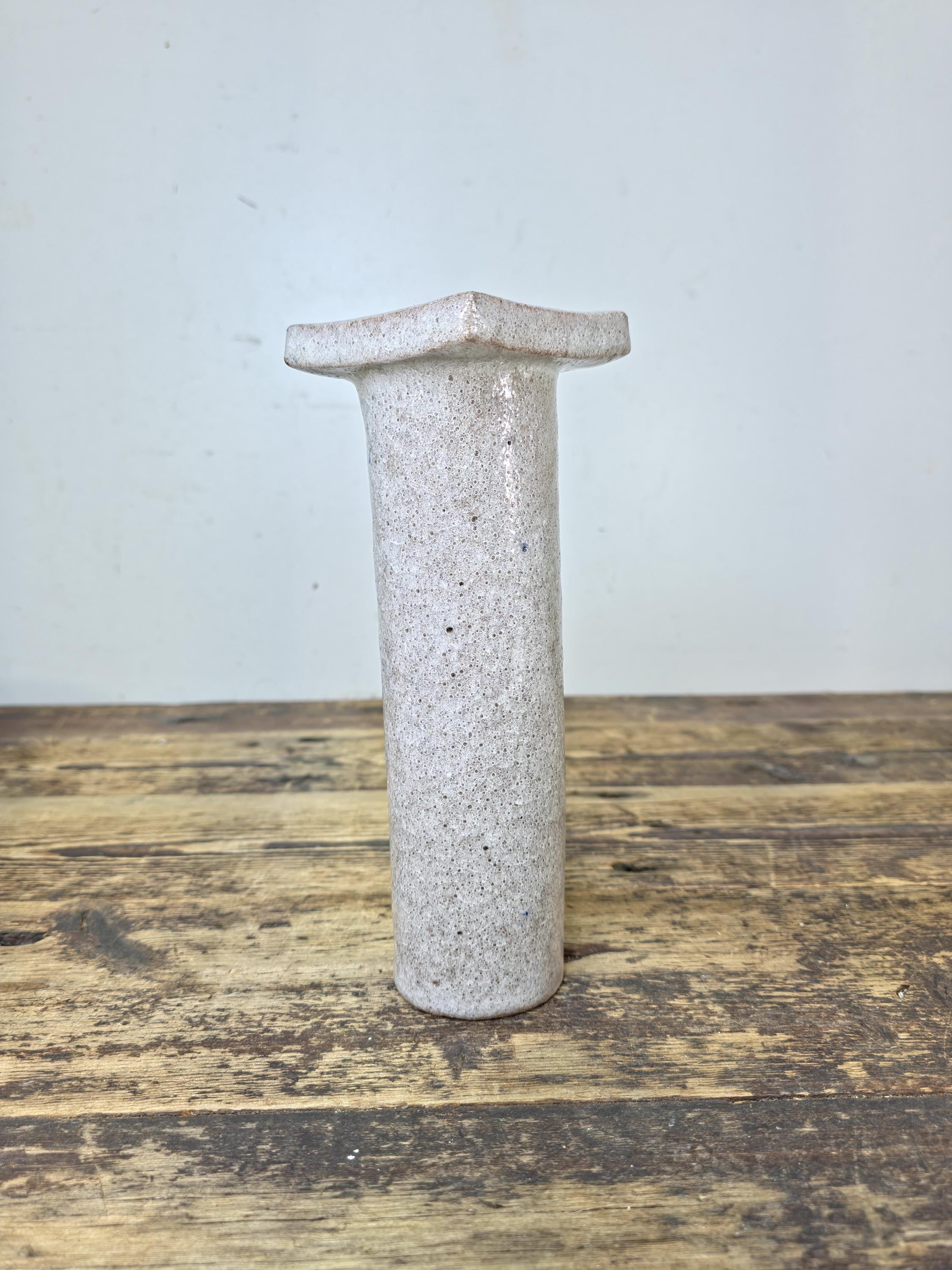 Japanese Studio Pottery Vase “Hisoku” (秘色) Textured White-Grey Glaze c.1960s–70s