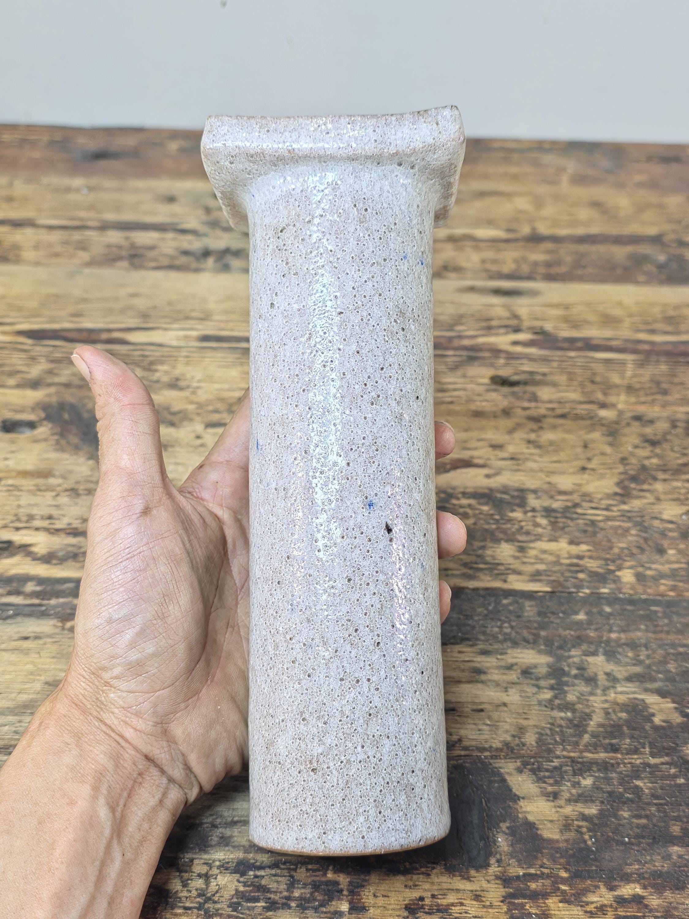 Japanese Studio Pottery Vase “Hisoku” (秘色) Textured White-Grey Glaze c.1960s–70s