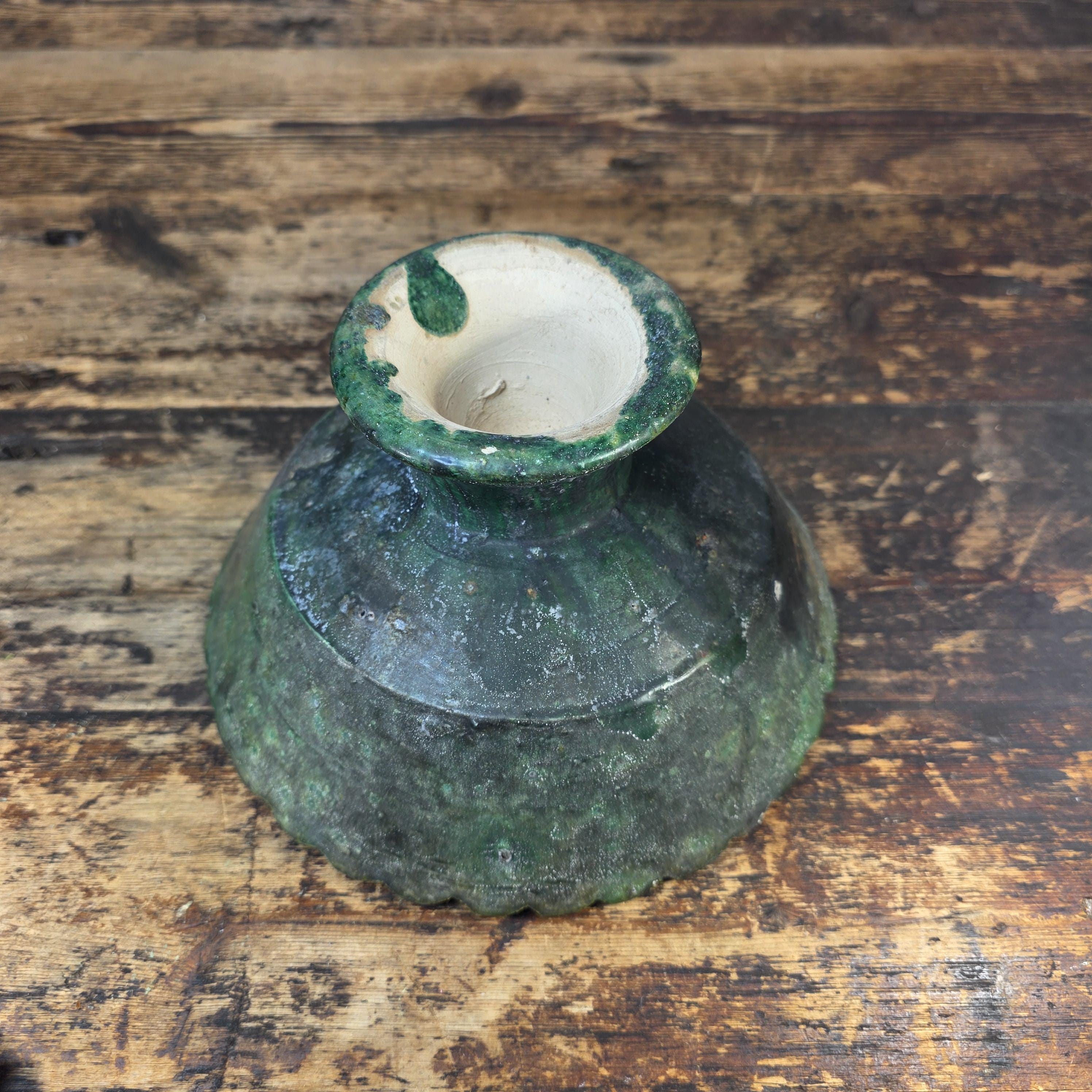 Tamegroute Green Pedestal Bowl with 15 African Soapstone Rhino Figurines
