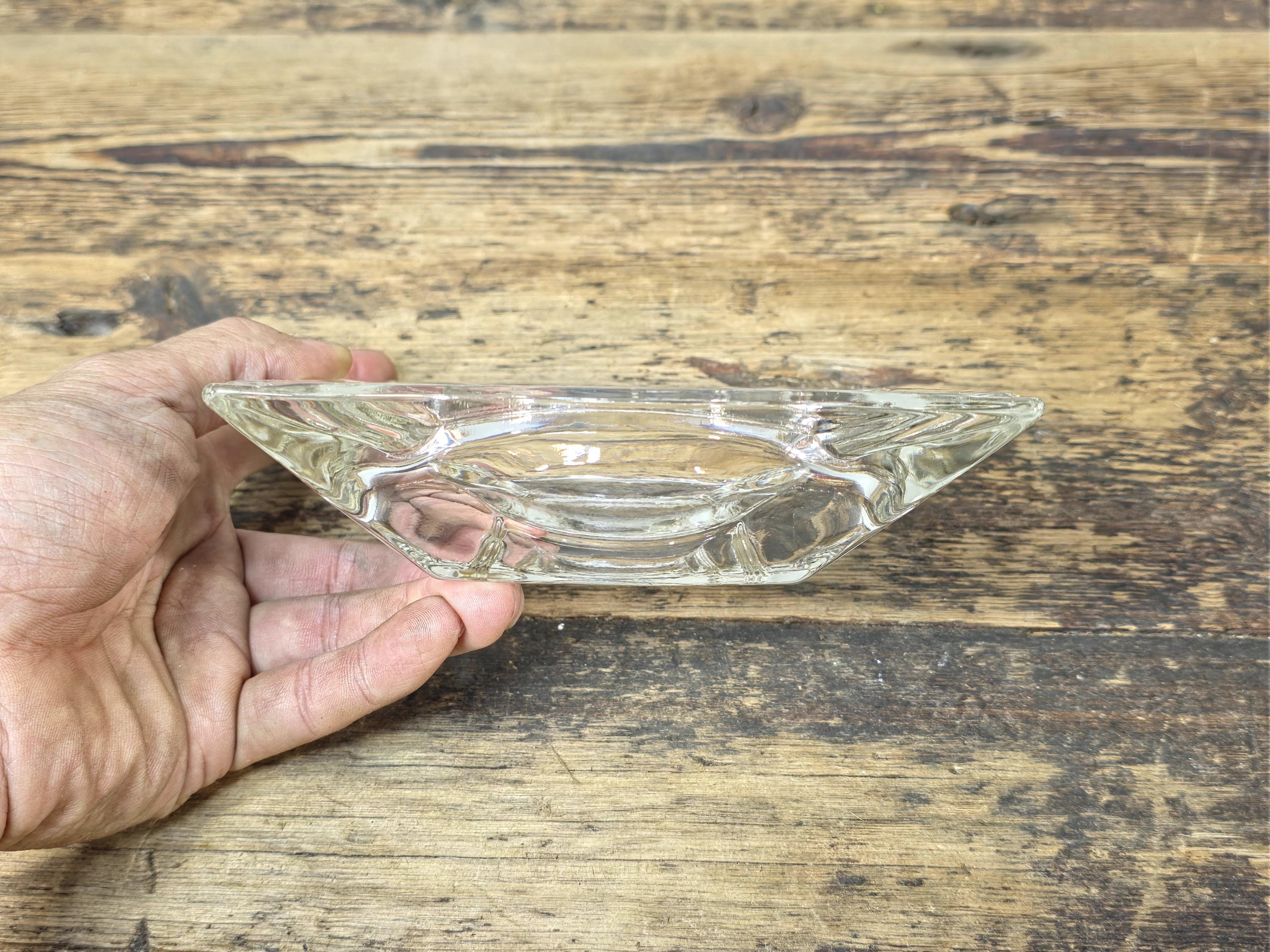 Vintage Clear Glass Ashtray 4.5" Square – Mid-Century Modern Heavy Glass