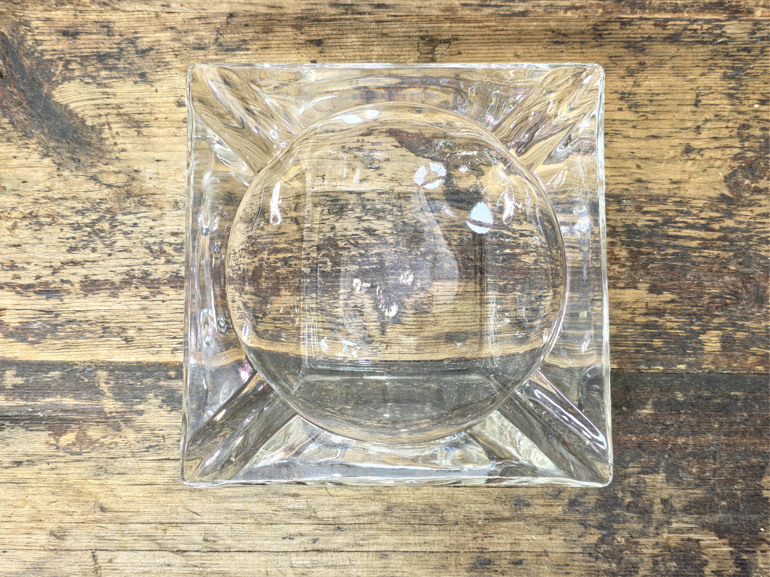 Vintage Clear Glass Ashtray 4.5" Square – Mid-Century Modern Heavy Glass