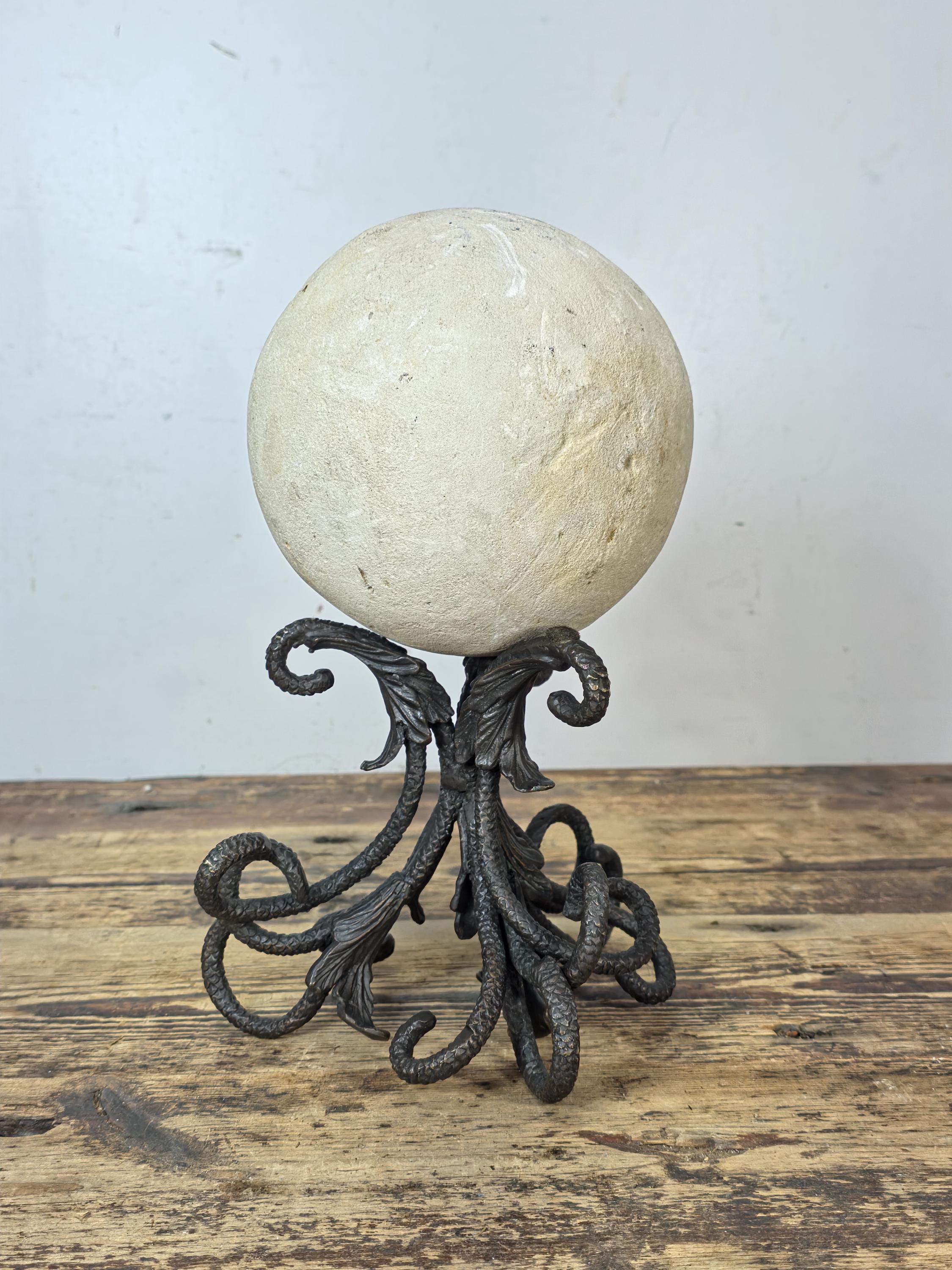 Botanical Cast Bronze Sphere Stand — Acanthus Leaf Orb Holder 6"