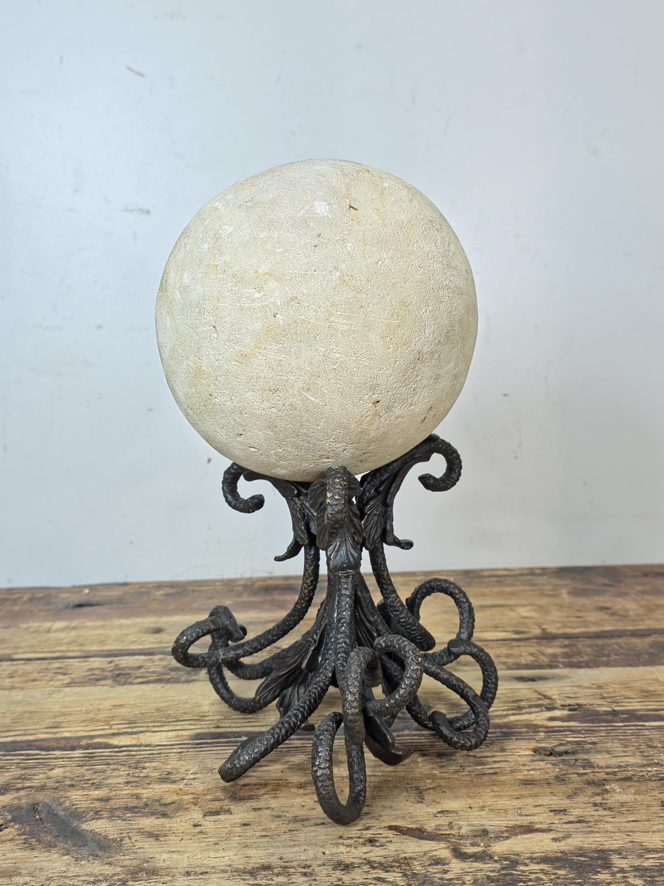 Botanical Cast Bronze Sphere Stand — Acanthus Leaf Orb Holder 6"