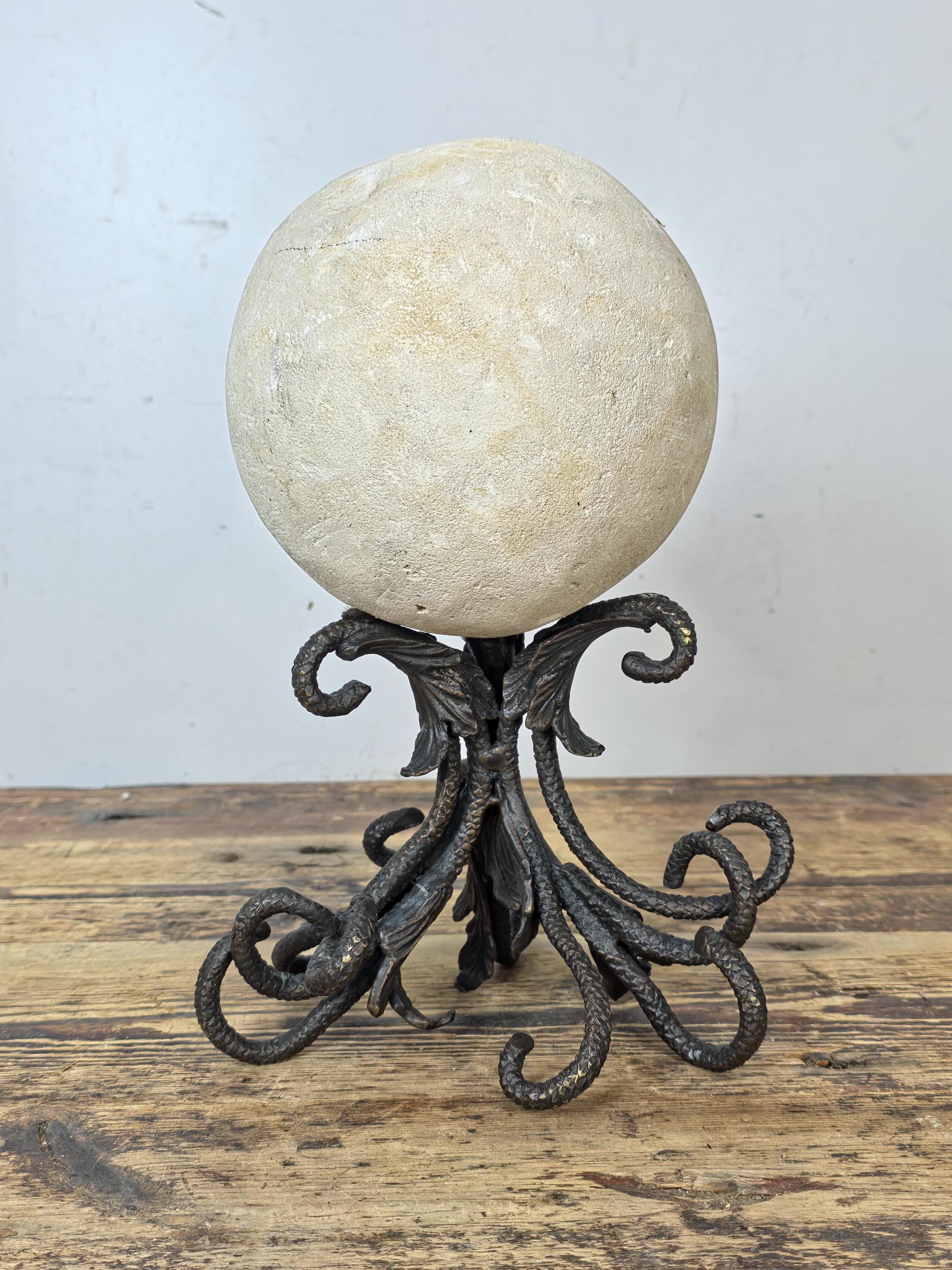 Botanical Cast Bronze Sphere Stand — Acanthus Leaf Orb Holder 6"