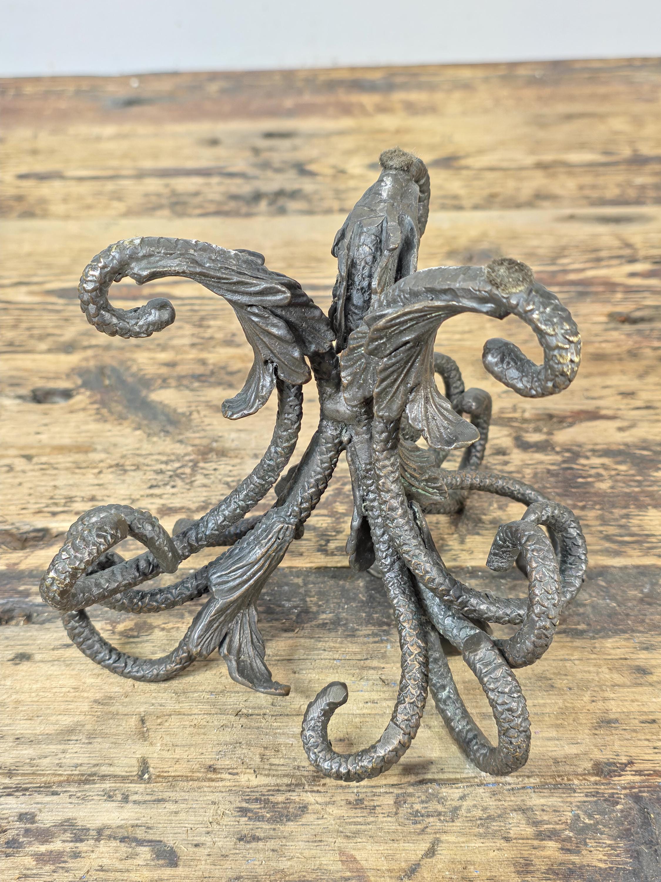 Botanical Cast Bronze Sphere Stand — Acanthus Leaf Orb Holder 6"