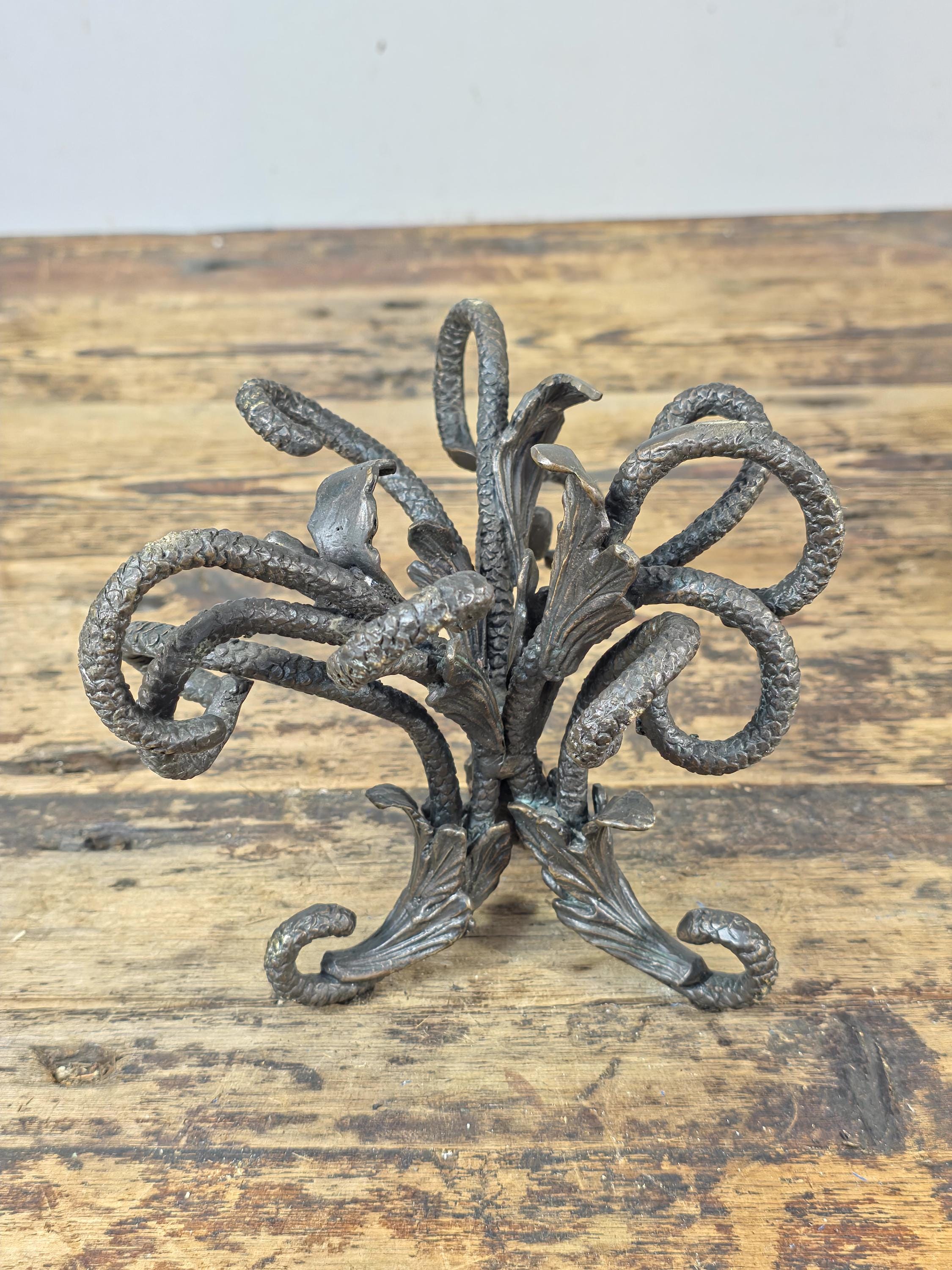 Botanical Cast Bronze Sphere Stand — Acanthus Leaf Orb Holder 6"