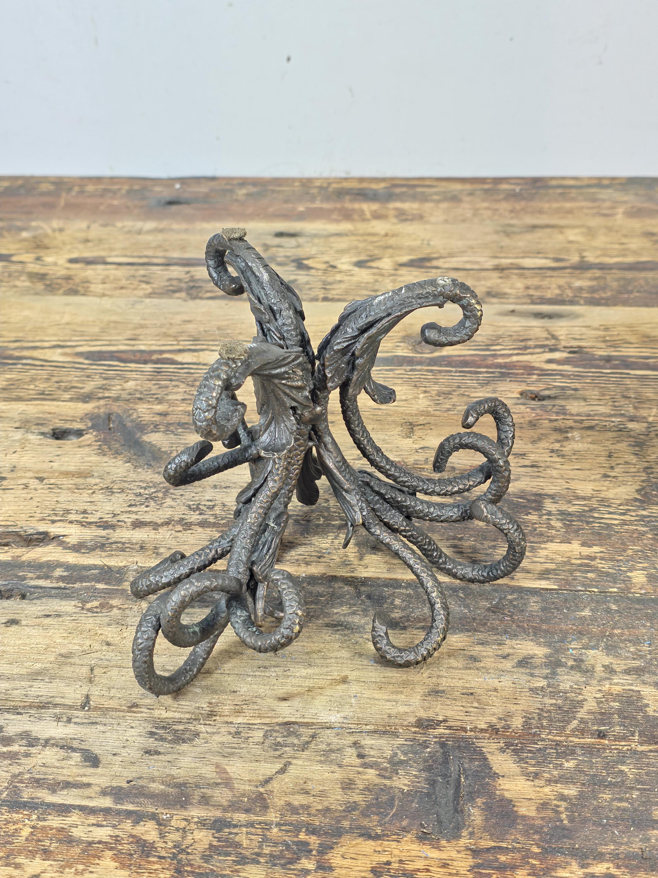 Botanical Cast Bronze Sphere Stand — Acanthus Leaf Orb Holder 6"