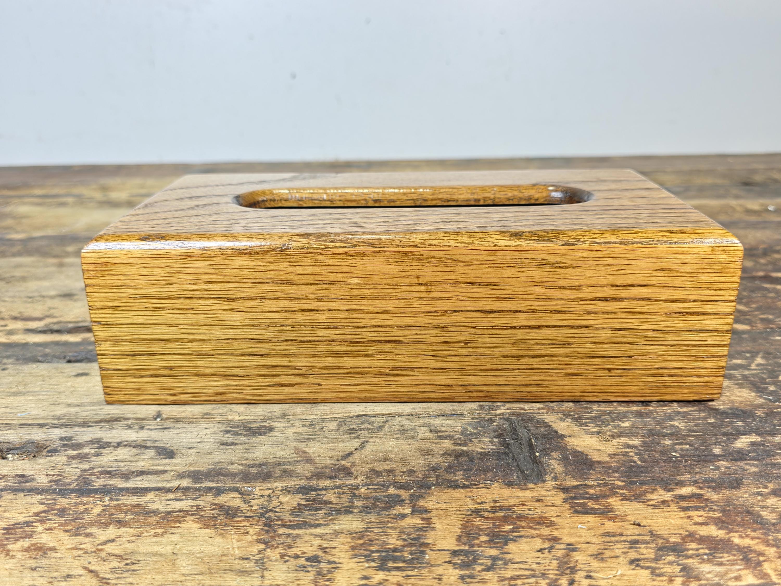 Vintage Handcrafted Solid Oak Tissue Box Cover — Lacquer Finish