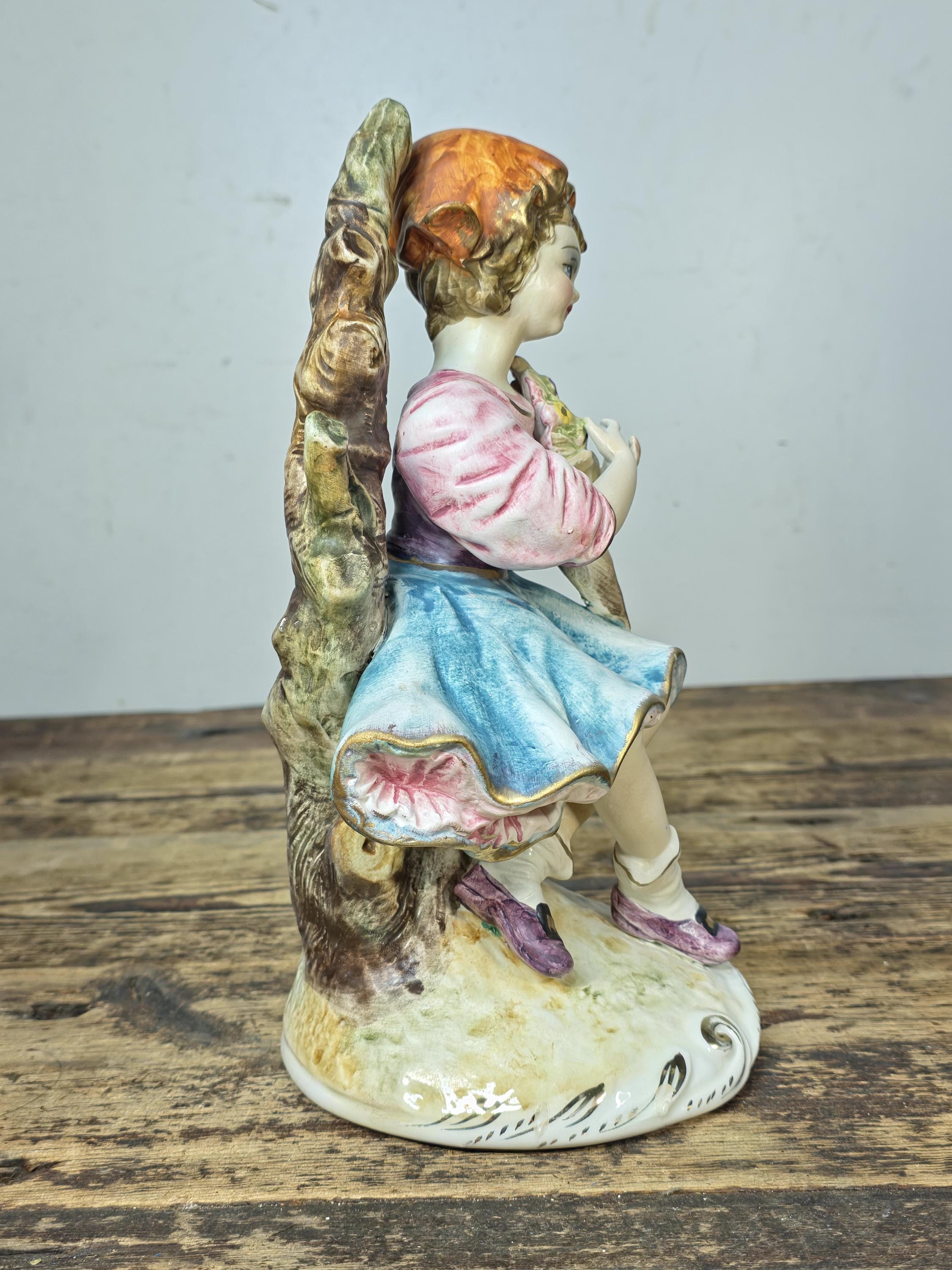 Vintage Italian Porcelain Girl Figurine — Capodimonte Style, Crown N Mark 10.5"T