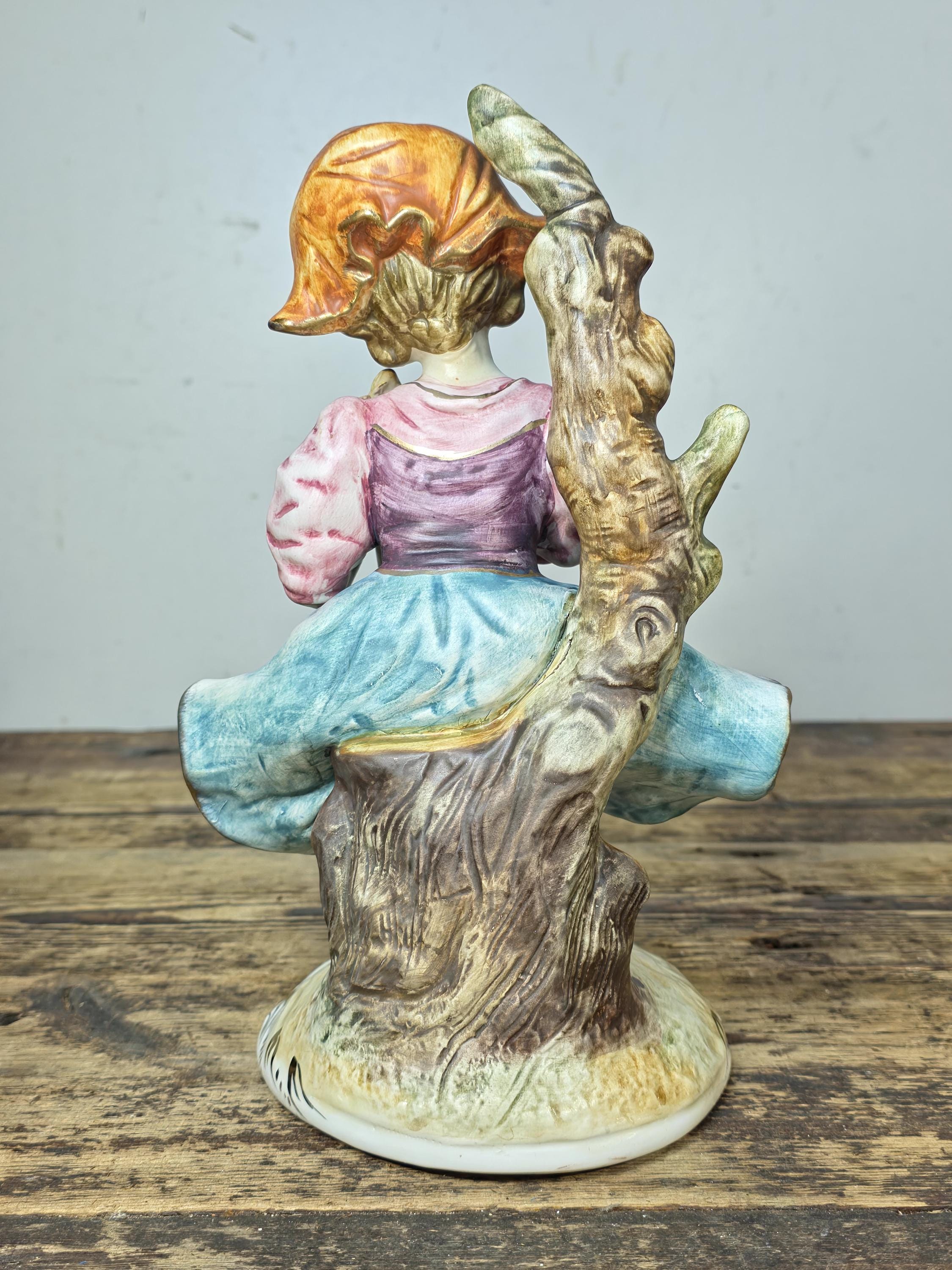 Vintage Italian Porcelain Girl Figurine — Capodimonte Style, Crown N Mark 10.5"T