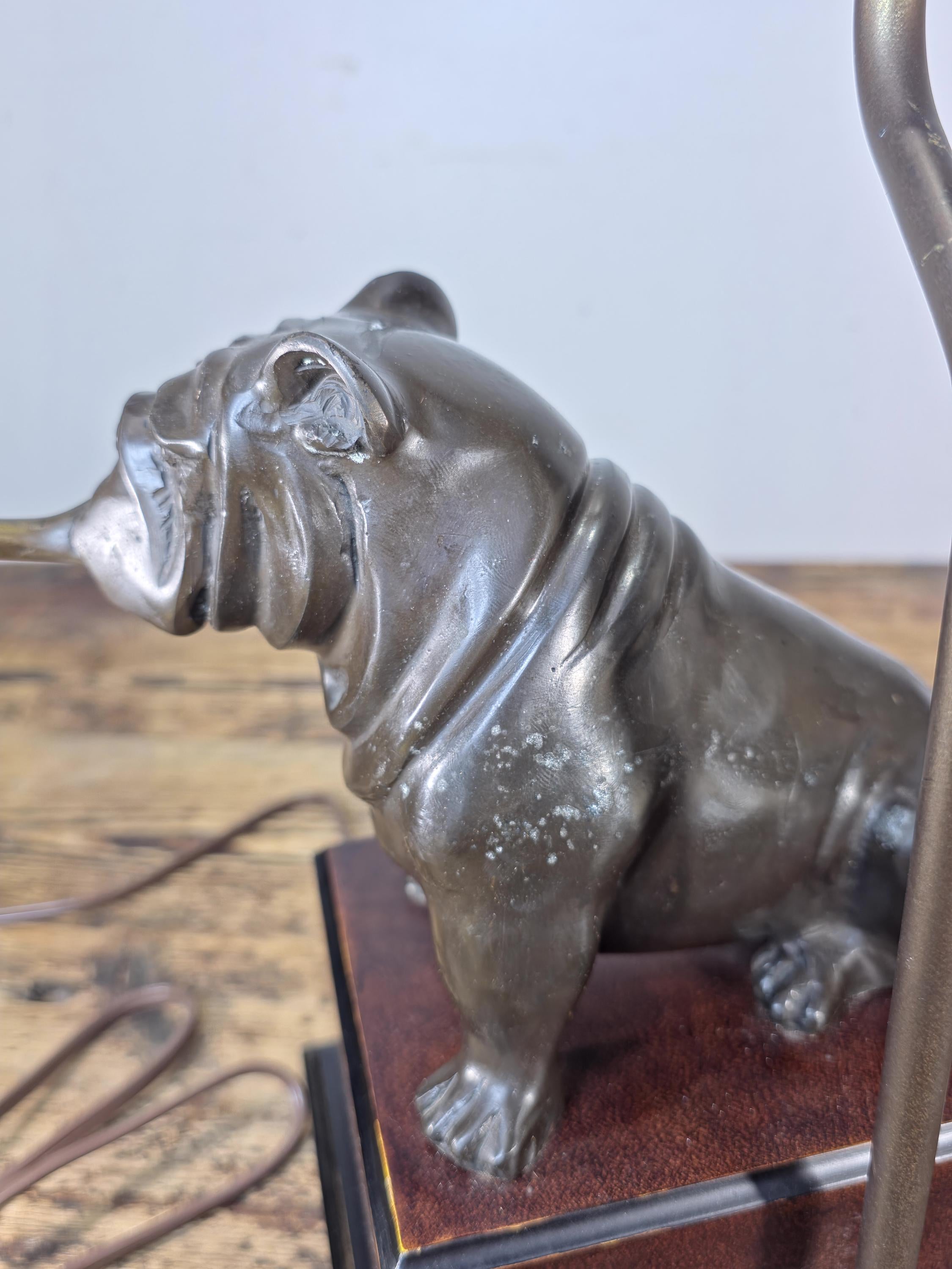 Vintage Bronze-Tone Metal Bulldog Table Lamp — SF Bay Trading