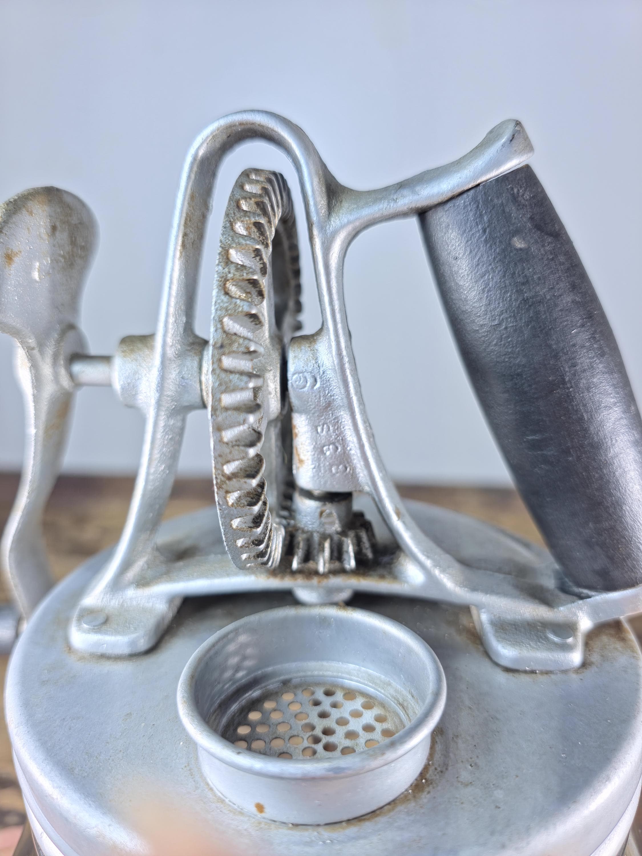 Vintage 4-Quart Glass Butter Churn with Hand-Crank Gear — FC Marked