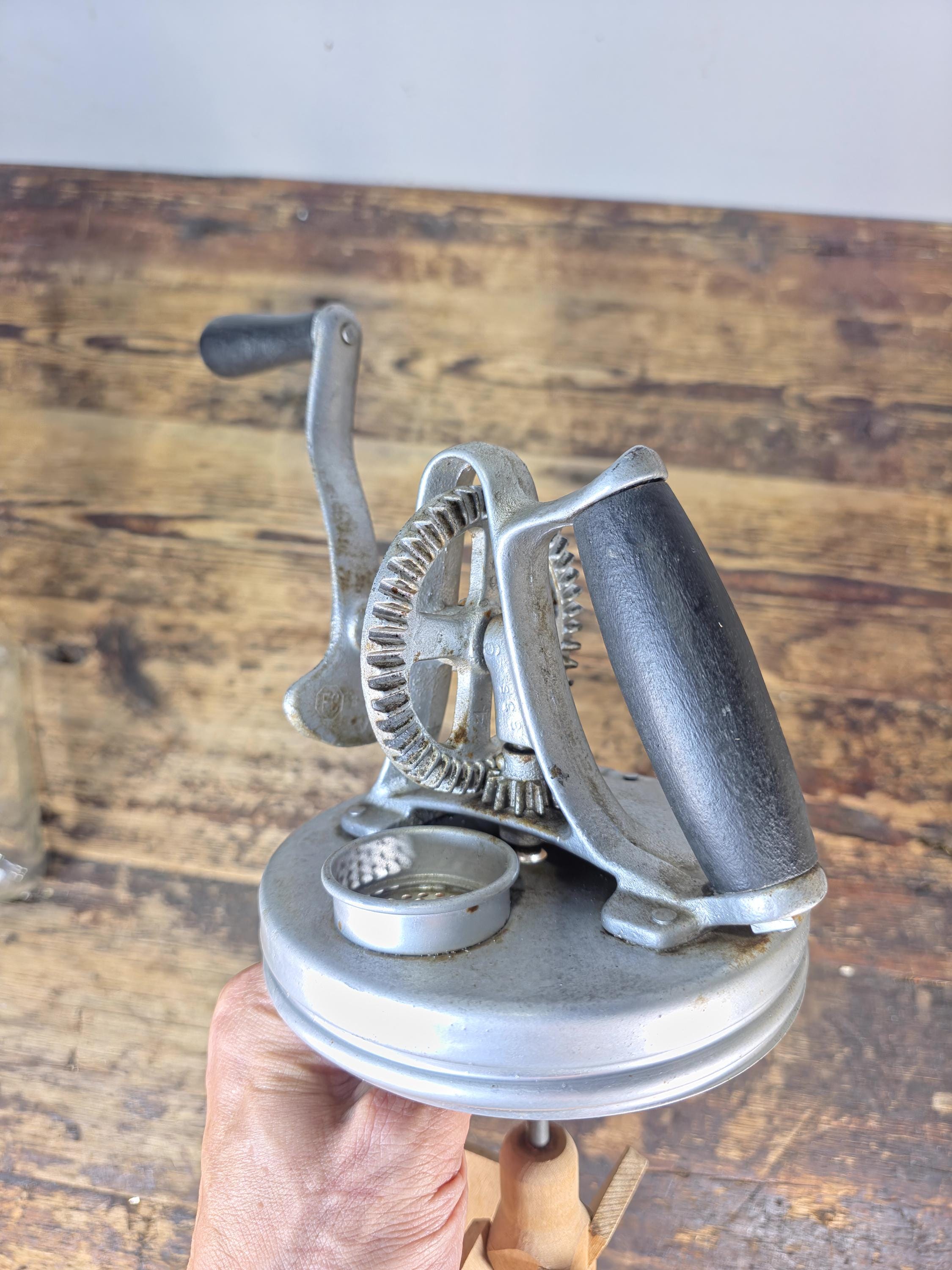 Vintage 4-Quart Glass Butter Churn with Hand-Crank Gear — FC Marked