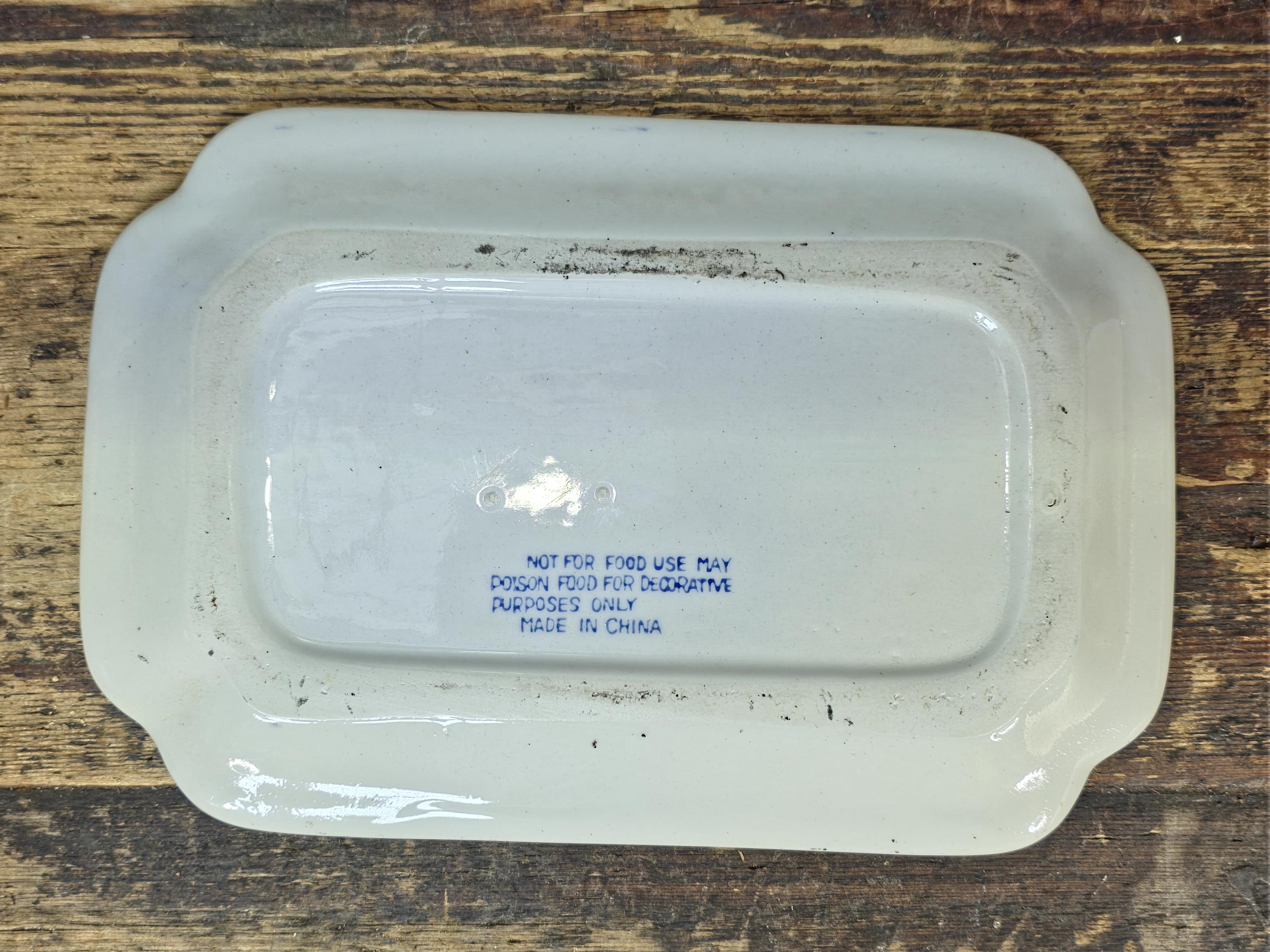 Blue & White Decorative Platter — Oriental Landscape Design — 11" x 7.5"