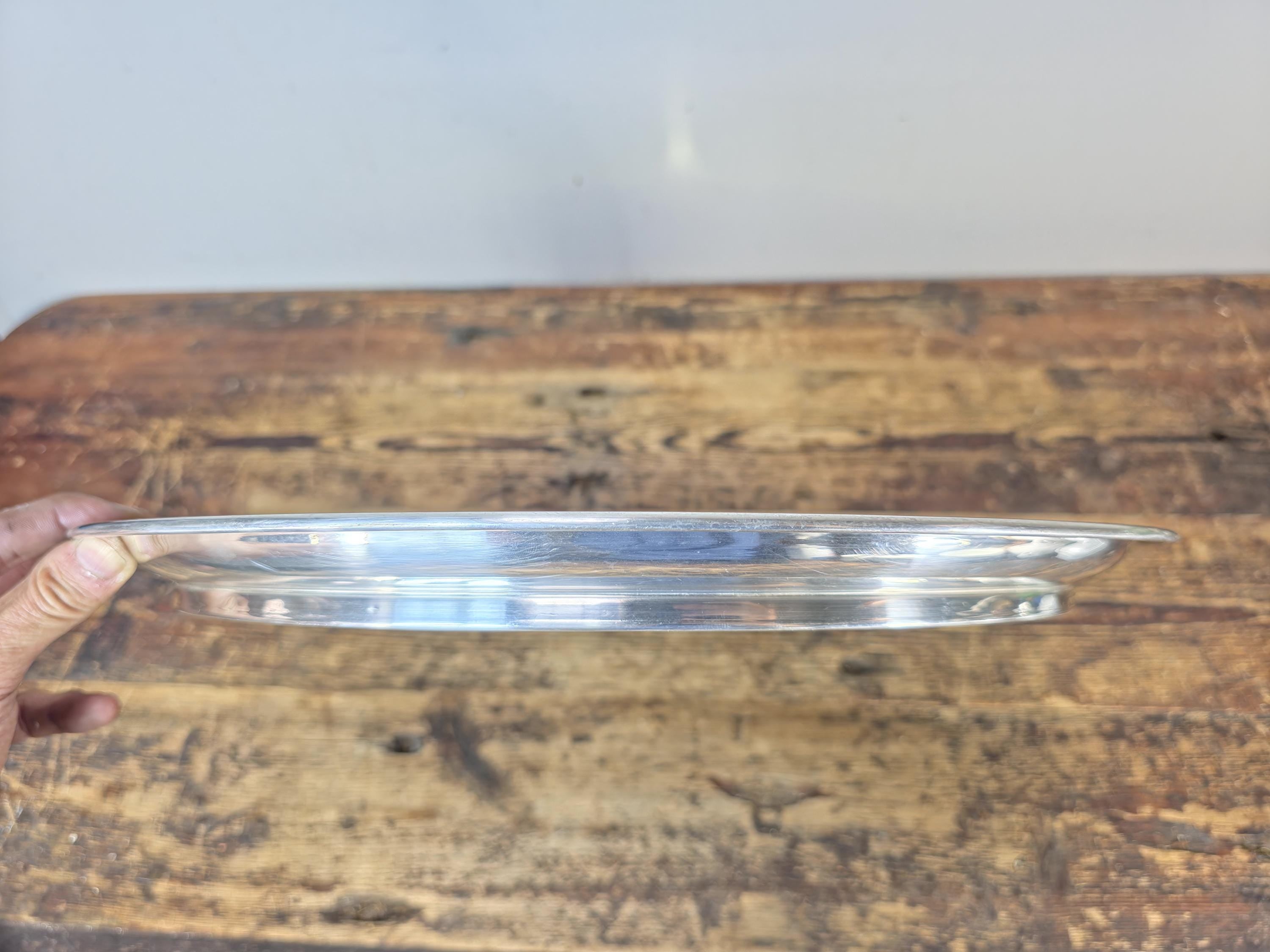 Vintage Formica Woodgrain Tray w/ Silver-Plated Aluminum Rim 16.5" — Mid Century