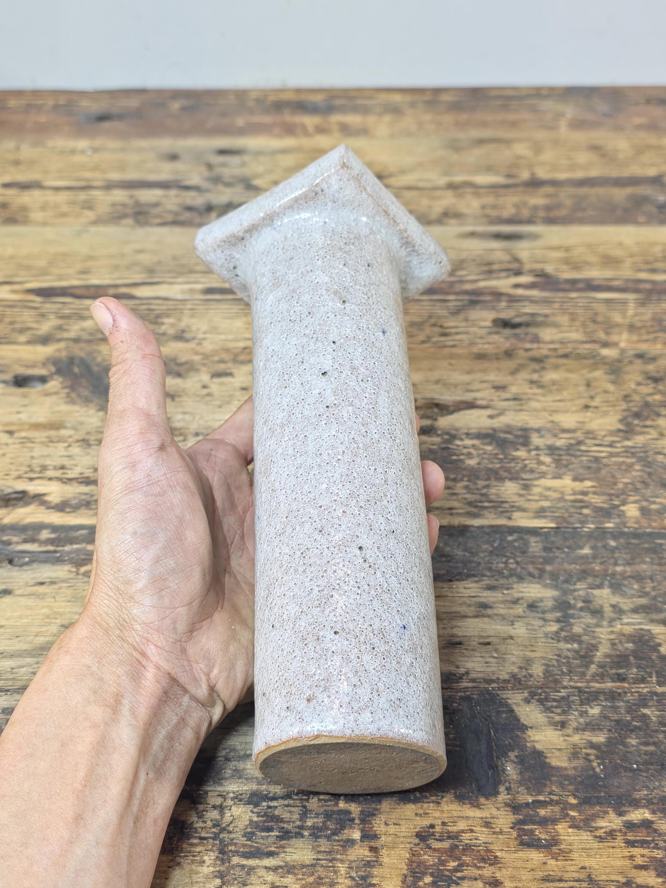 Japanese Studio Pottery Vase “Hisoku” (秘色) Textured White-Grey Glaze c.1960s–70s