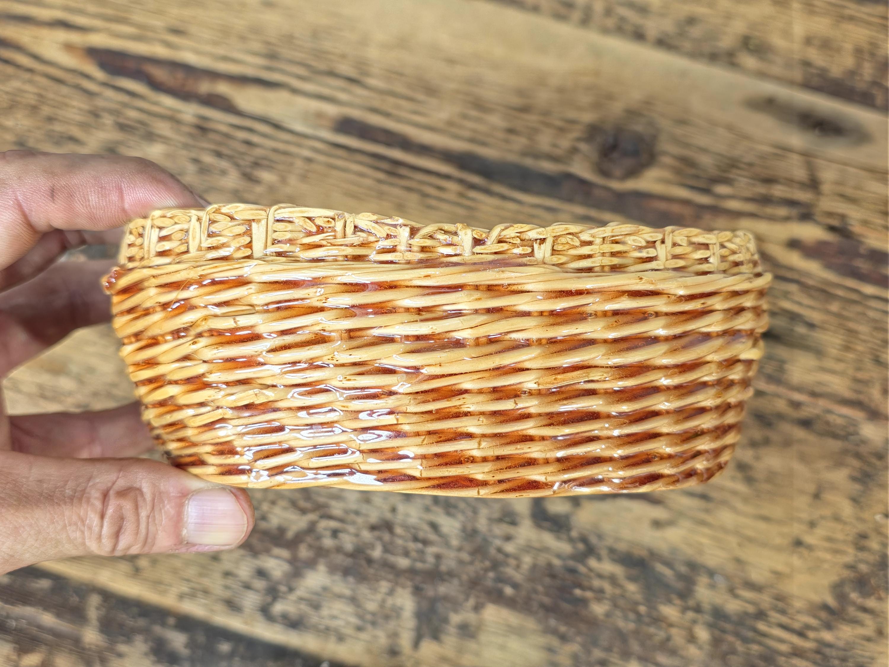 Vintage Resin Coated Wicker Basket with Pinecones and Red Berries Lid