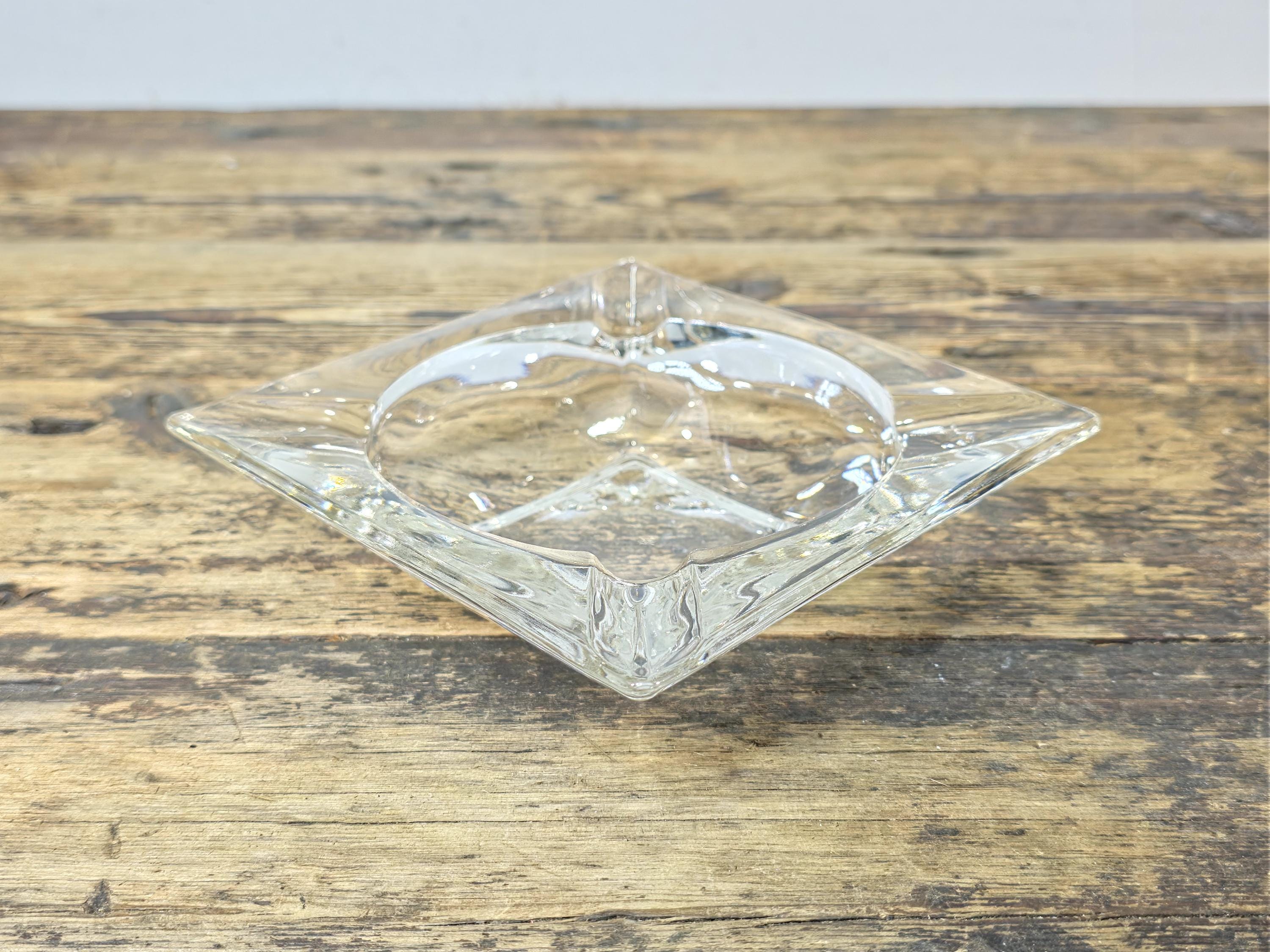 Vintage Clear Glass Ashtray 4.5" Square – Mid-Century Modern Heavy Glass