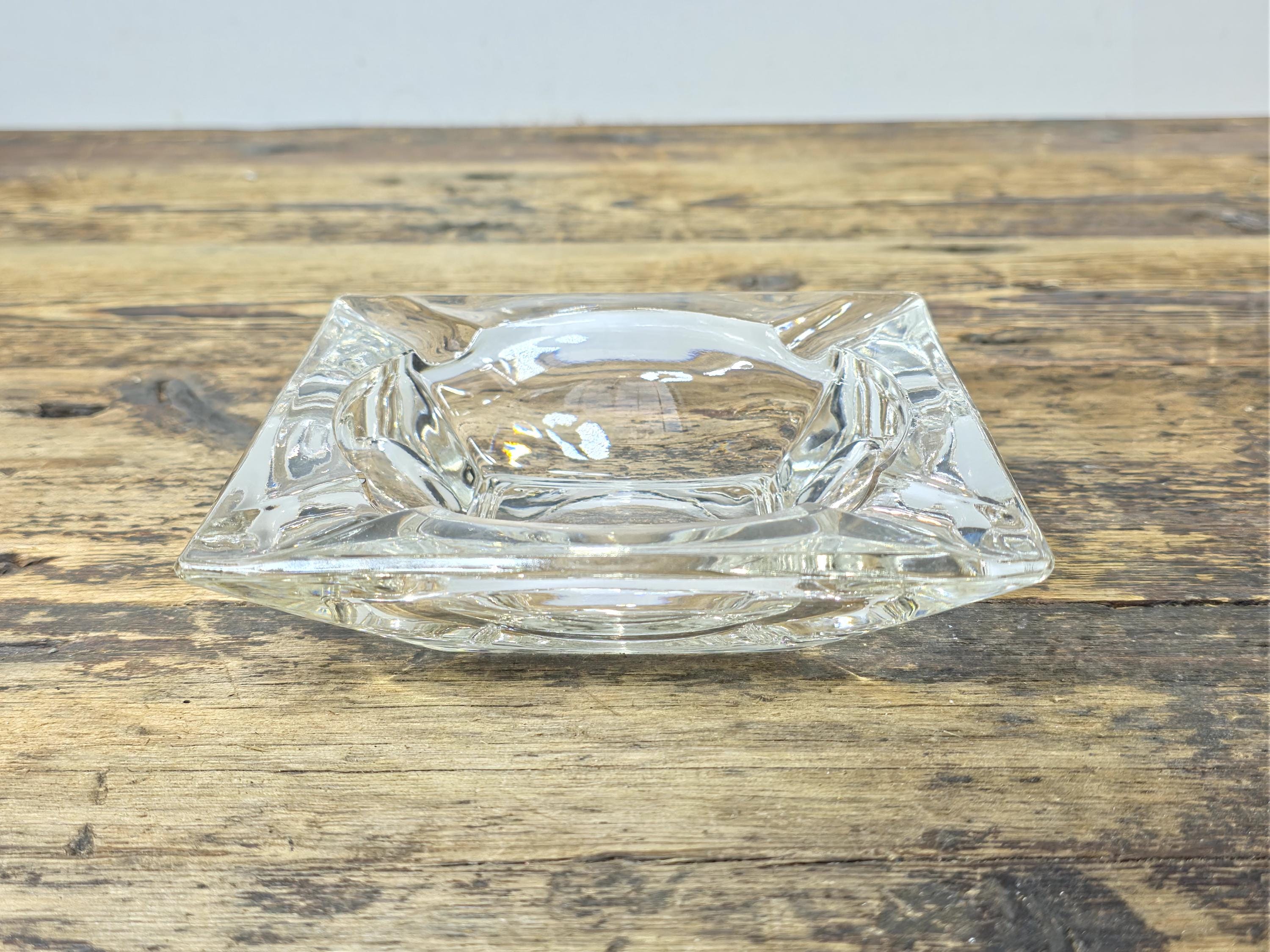 Vintage Clear Glass Ashtray 4.5" Square – Mid-Century Modern Heavy Glass