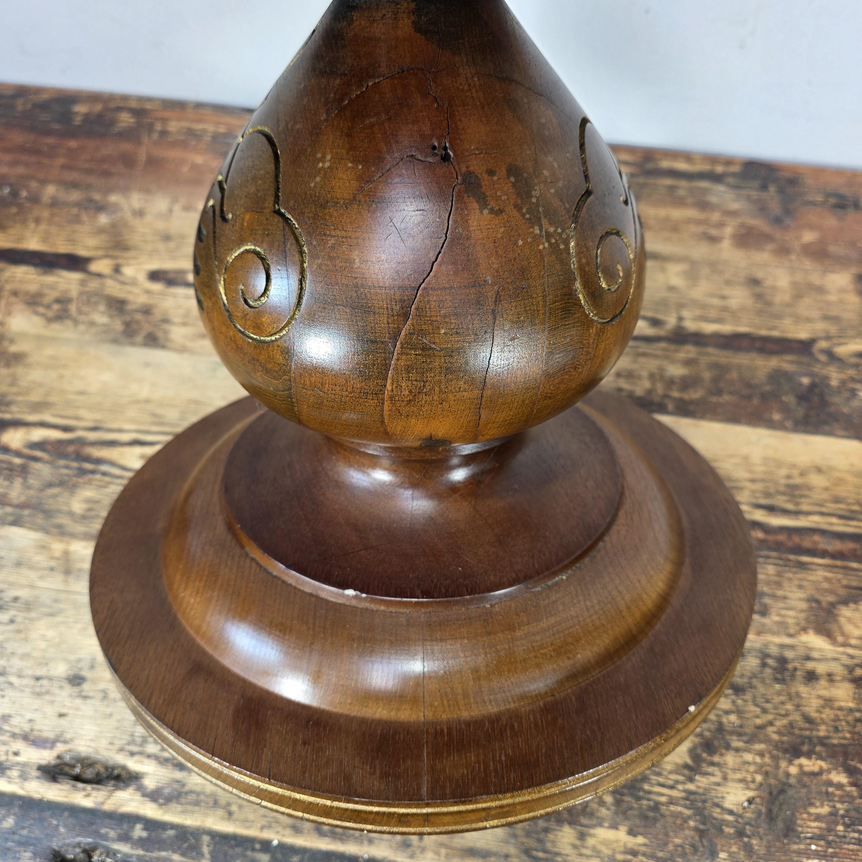 Vintage Hand-Carved Wooden Pedestal / Plant Stand — Mahogany Tone Finish 12"T