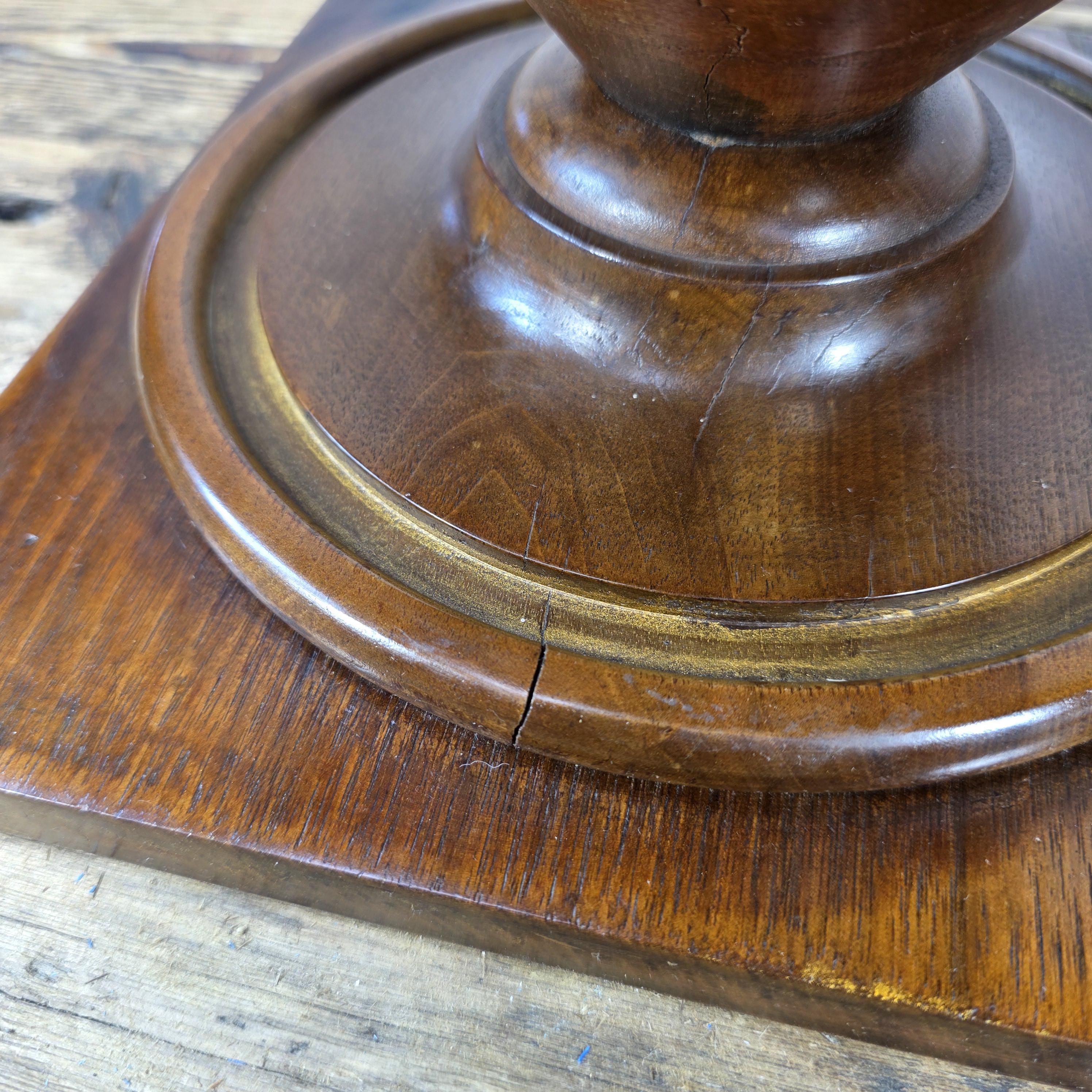 Vintage Hand-Carved Wooden Pedestal / Plant Stand — Mahogany Tone Finish 12"T