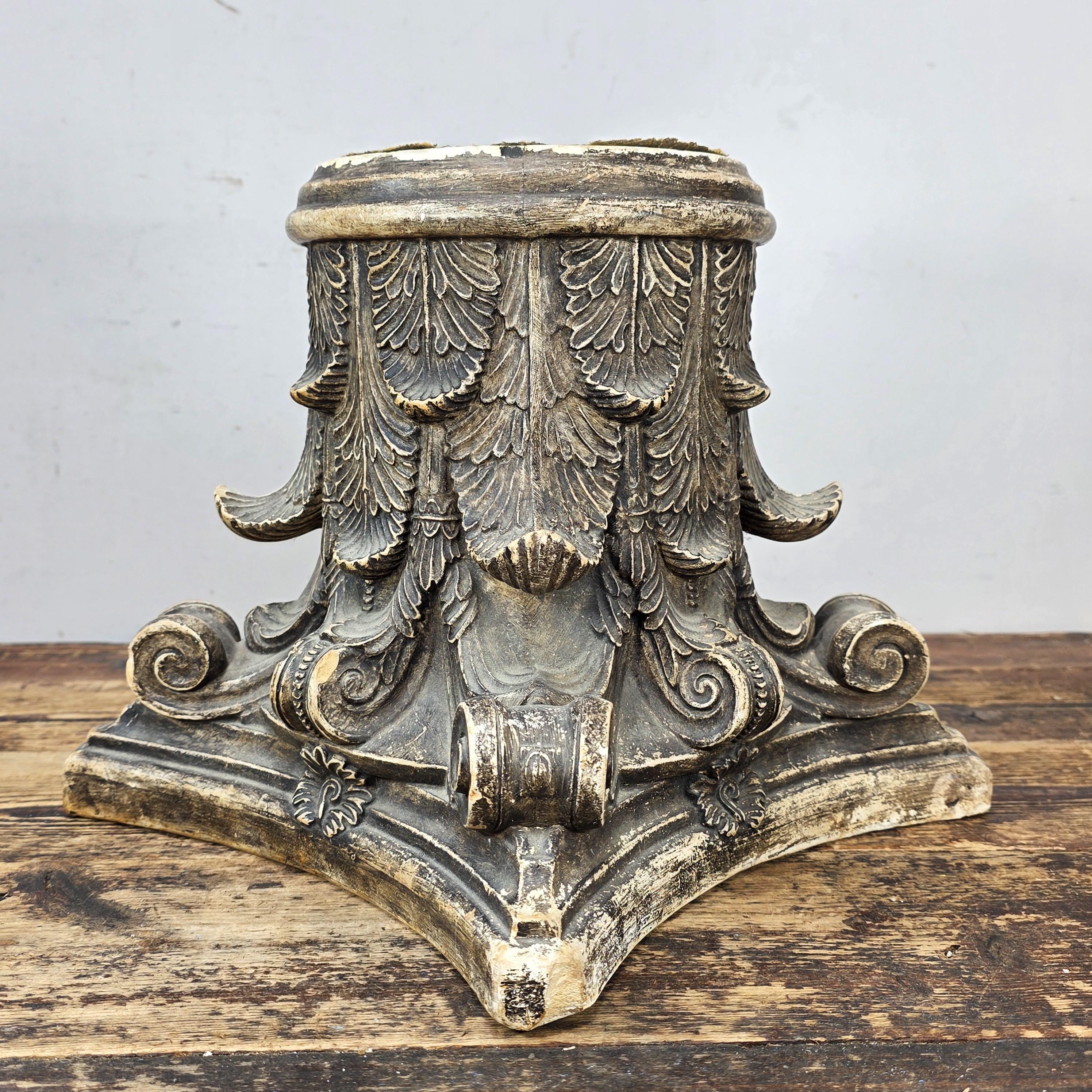 Vintage Corinthian-Style Pedestal Base — Acanthus Leaf & Scroll Design