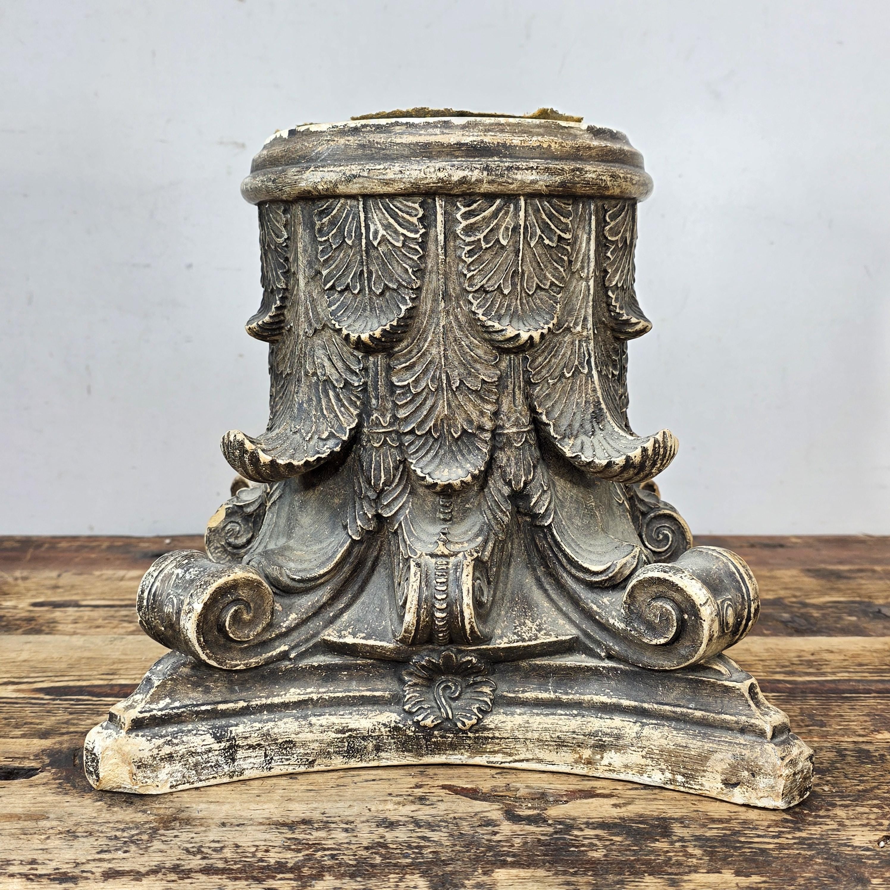 Vintage Corinthian-Style Pedestal Base — Acanthus Leaf & Scroll Design