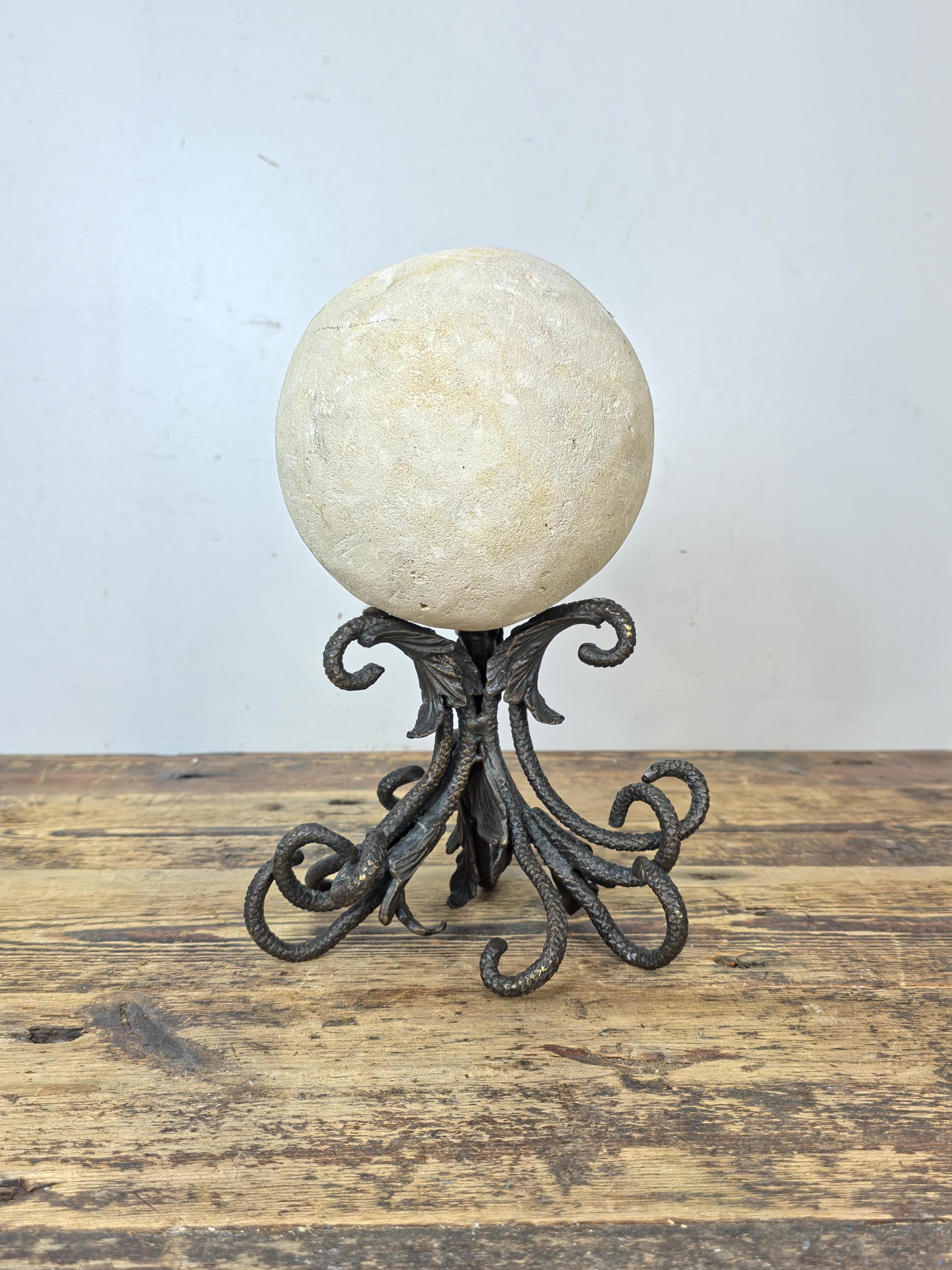 Botanical Cast Bronze Sphere Stand — Acanthus Leaf Orb Holder 6"