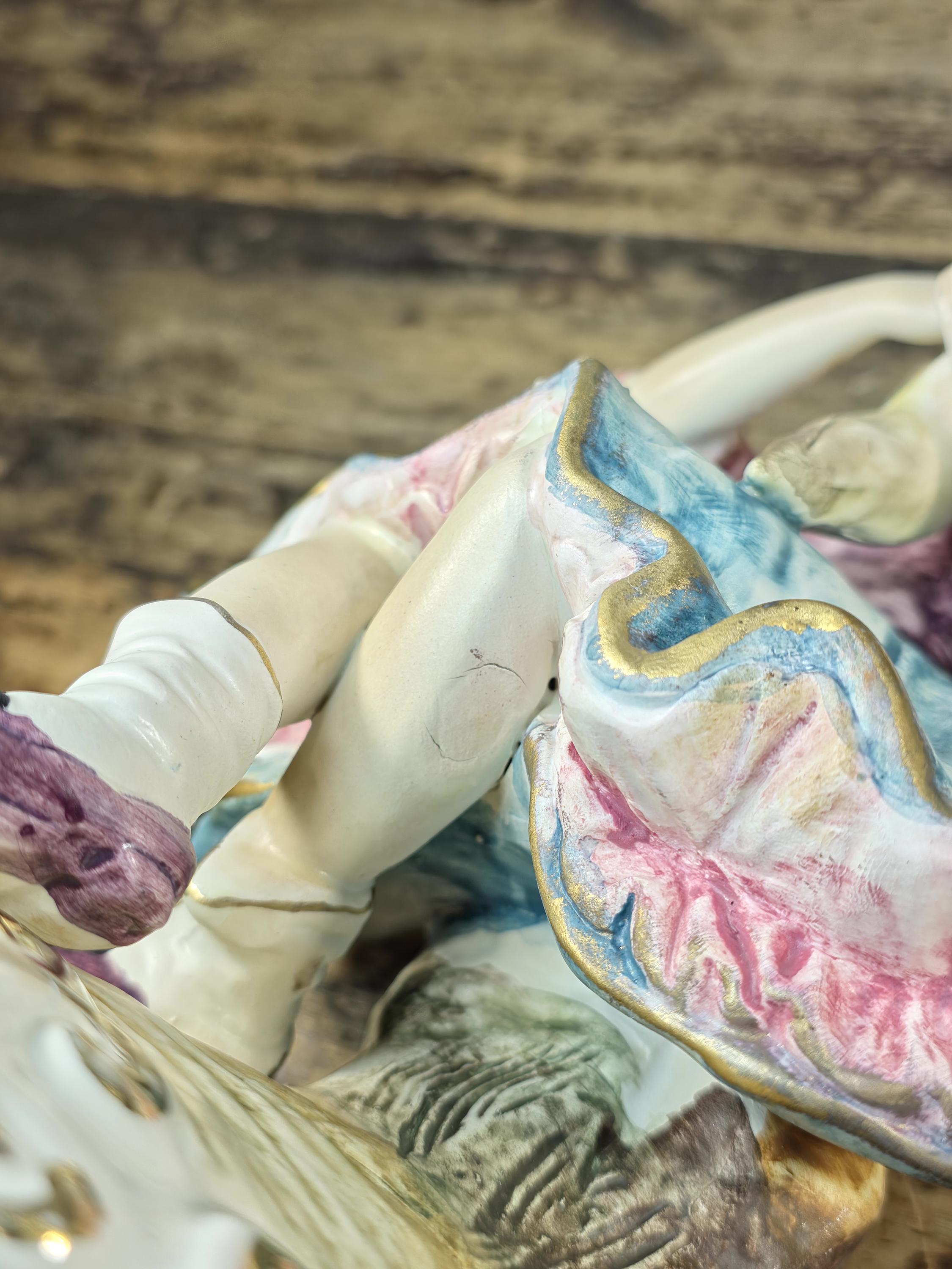 Vintage Italian Porcelain Girl Figurine — Capodimonte Style, Crown N Mark 10.5"T