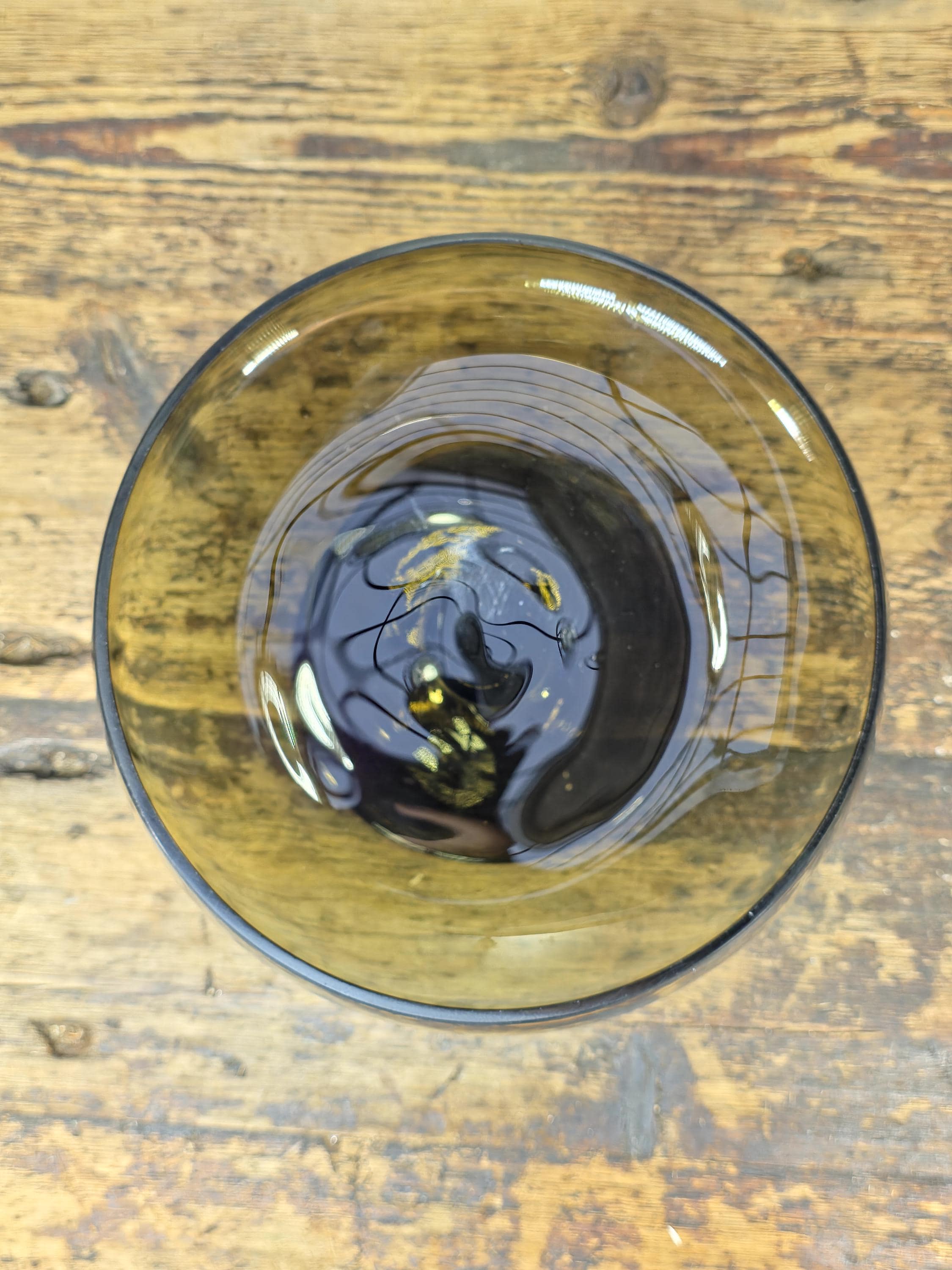 Vintage Olive Green Art Glass Compote Bowl Hand Blown Mid-Century Pedestal Dish