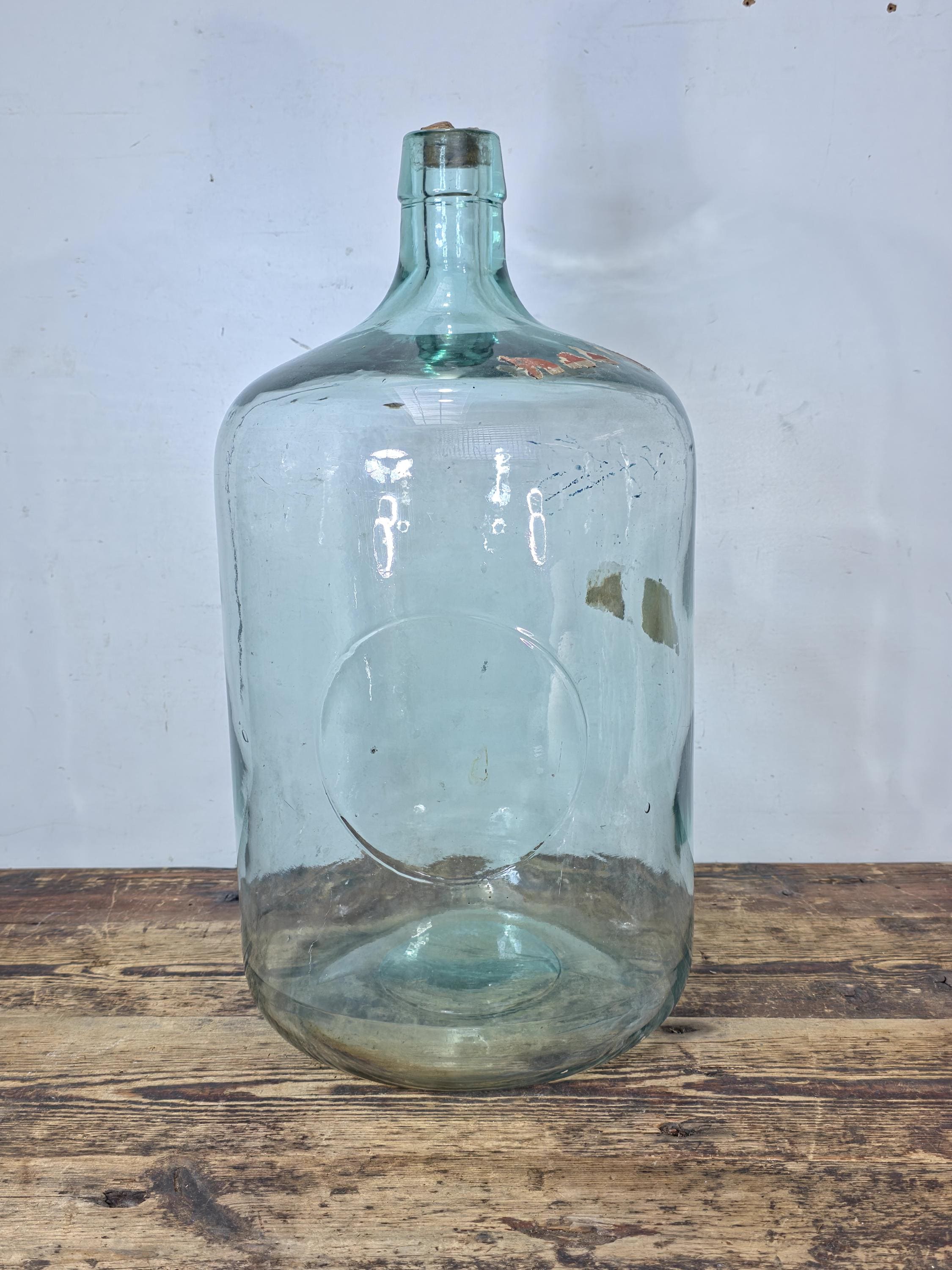 Vintage Aqua Glass 5 Gal Carboy / Demijohn Bottle / Water Jug Rustic Decor