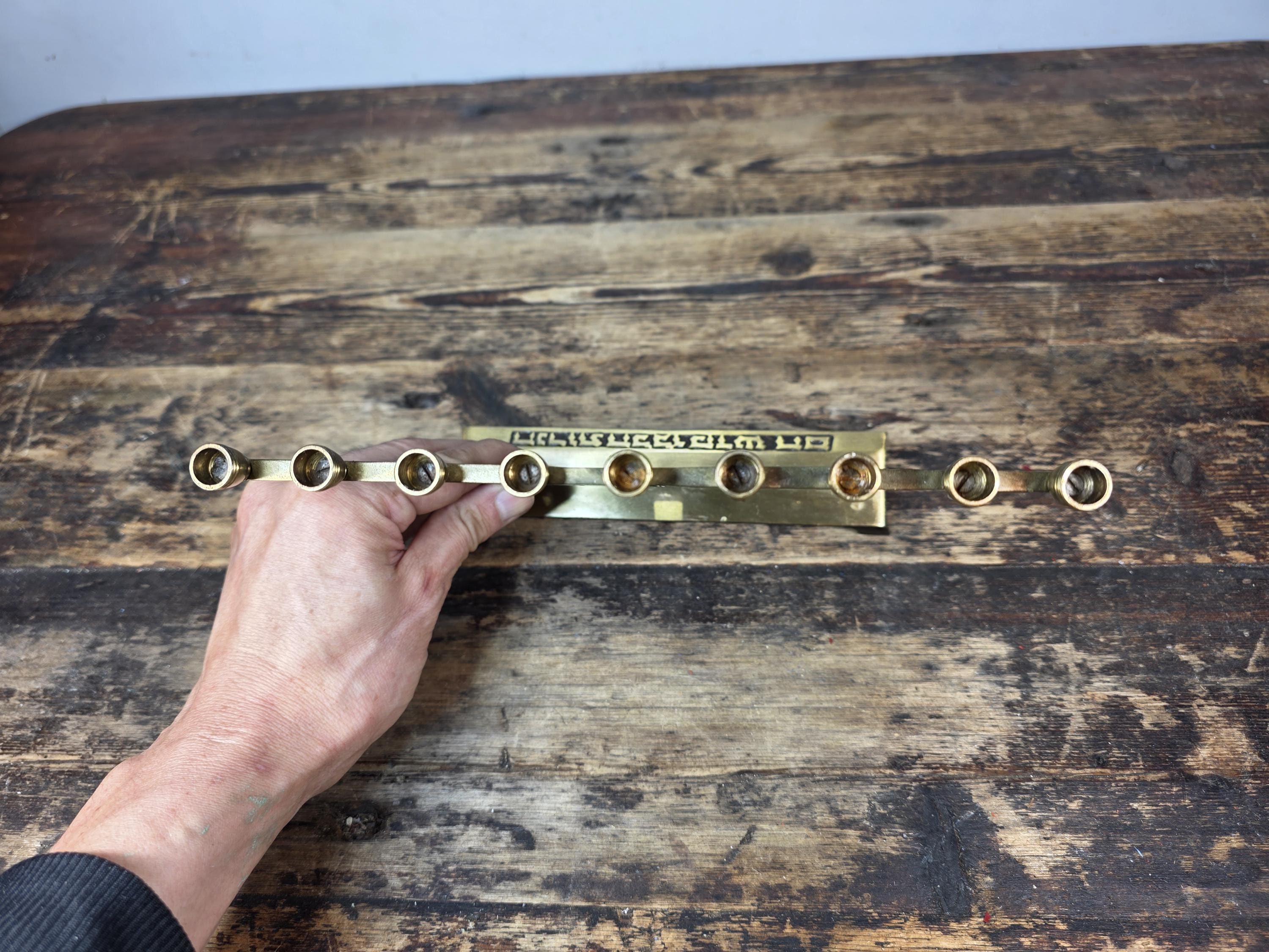 Vintage Brass Hanukkah Menorah – Israel – 12 Tribes Judaica – Mid Century