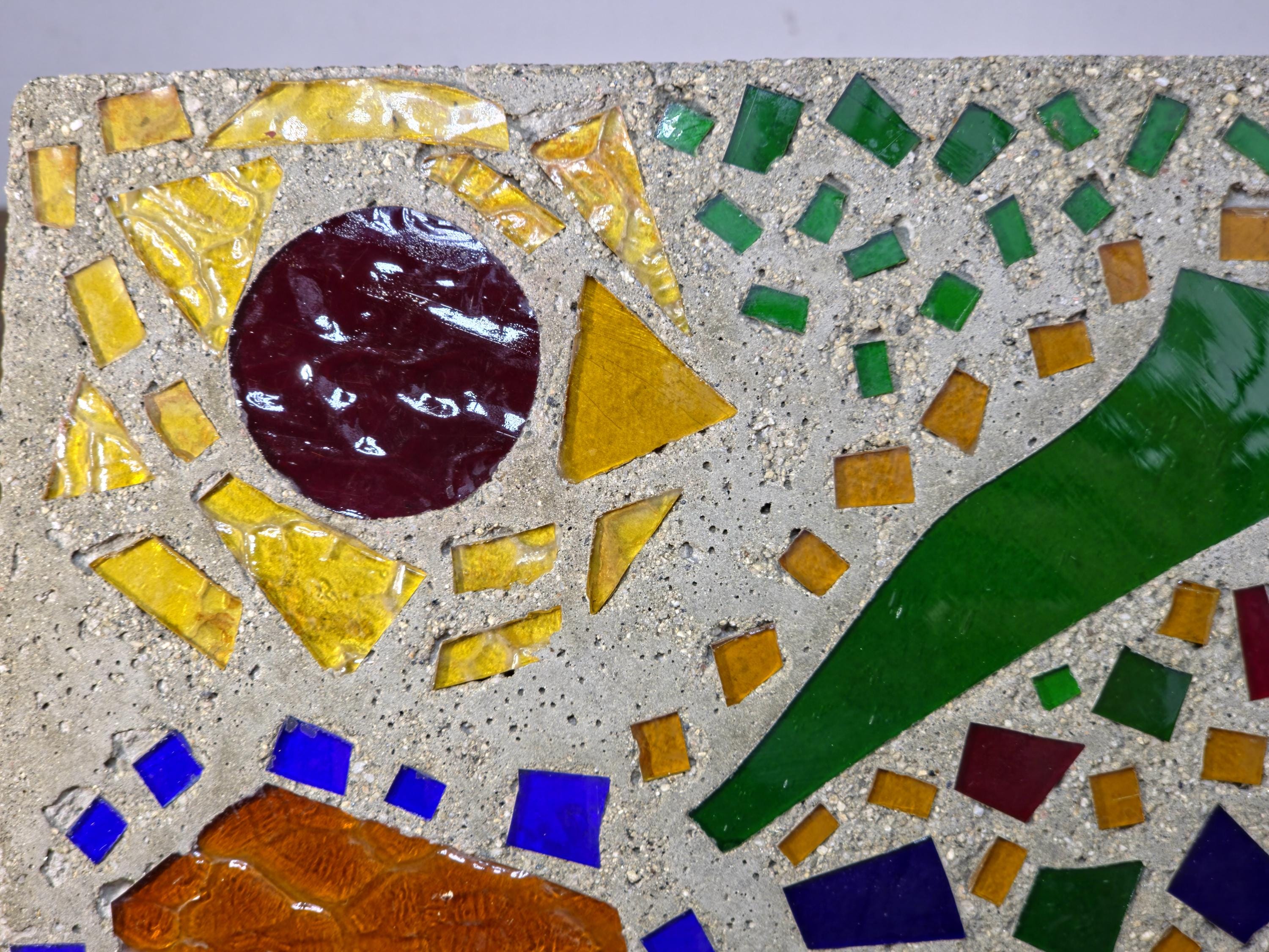 Glass Mosaic Art Tile Mid Century Style Abstract Colorful Wall Plaque 16.25" L × 9" W 7.2lb.