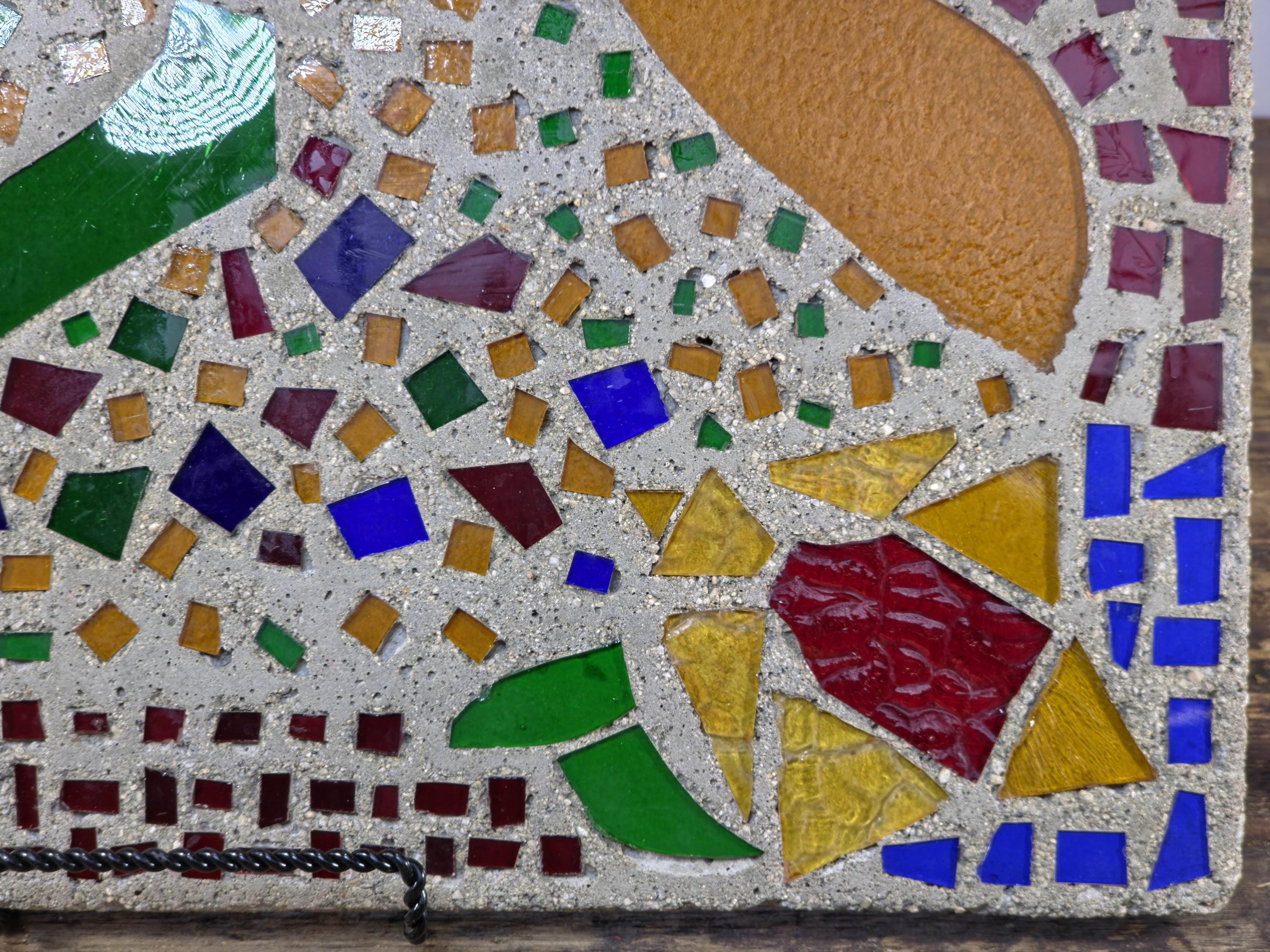 Glass Mosaic Art Tile Mid Century Style Abstract Colorful Wall Plaque 16.25" L × 9" W 7.2lb.