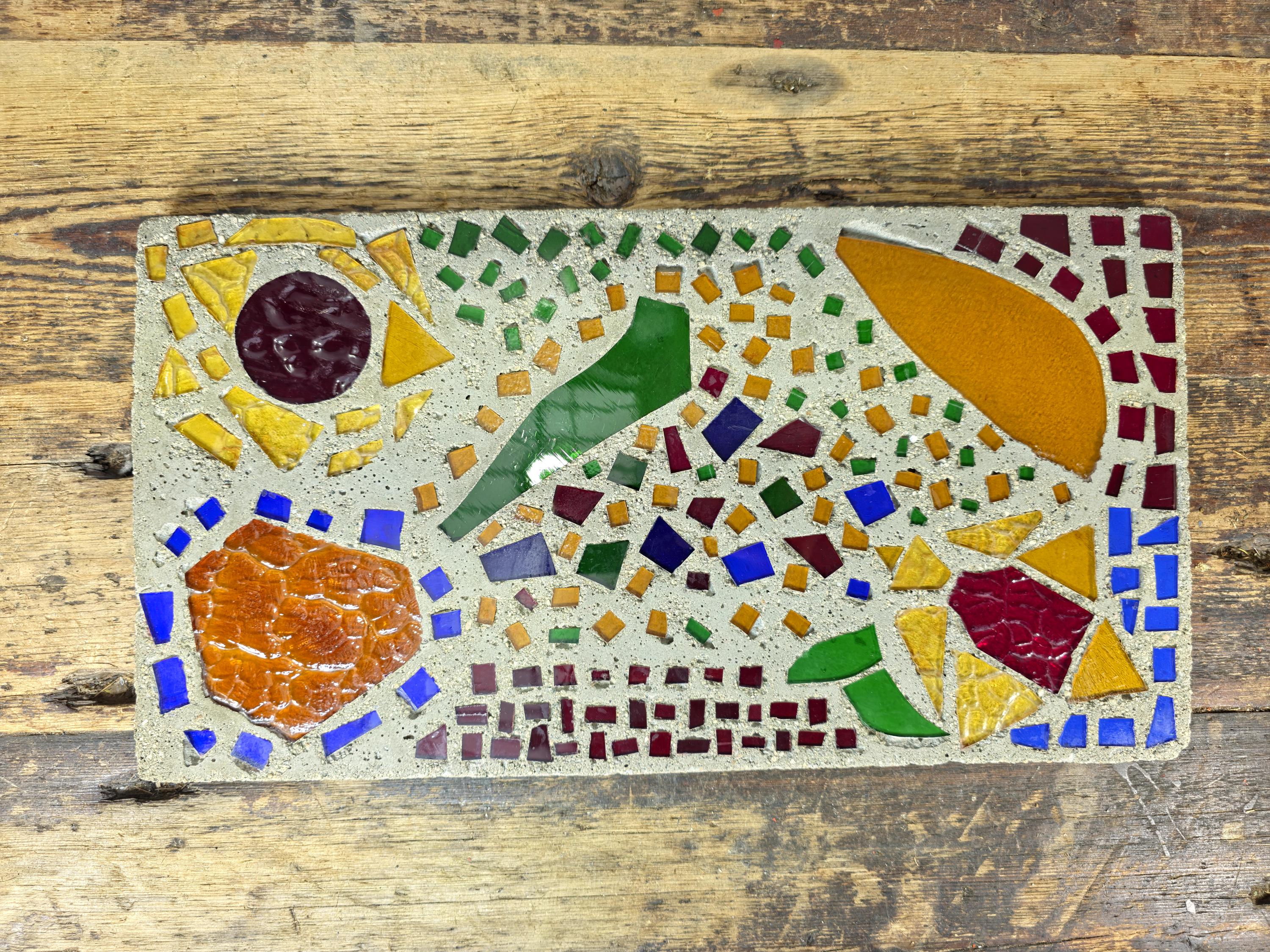 Glass Mosaic Art Tile Mid Century Style Abstract Colorful Wall Plaque 16.25" L × 9" W 7.2lb.