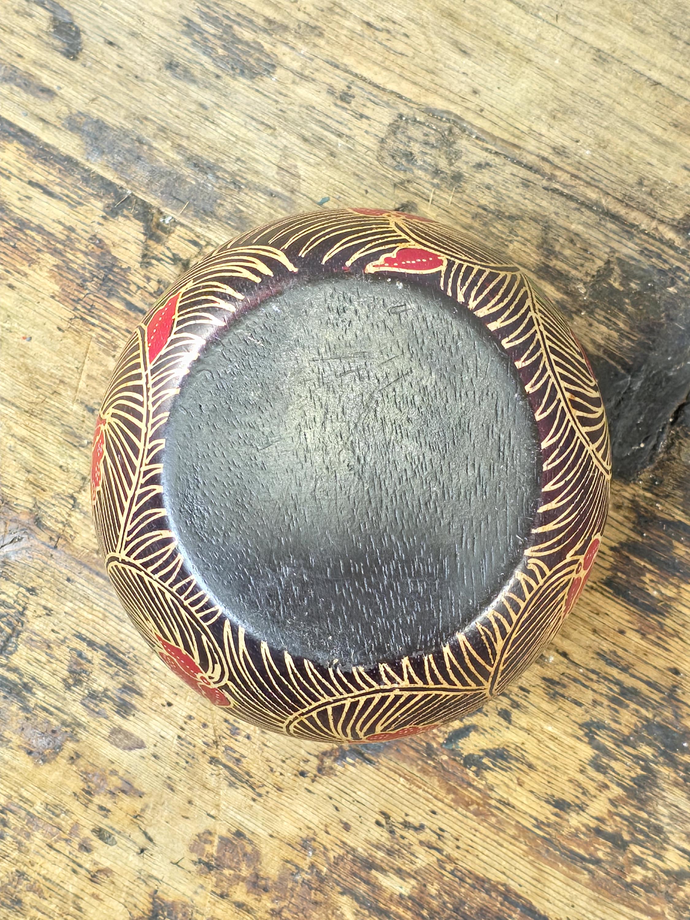 Wooden Votive Candle Holder – Red & Flesh-Tone Floral Design Asian / Boho Decor