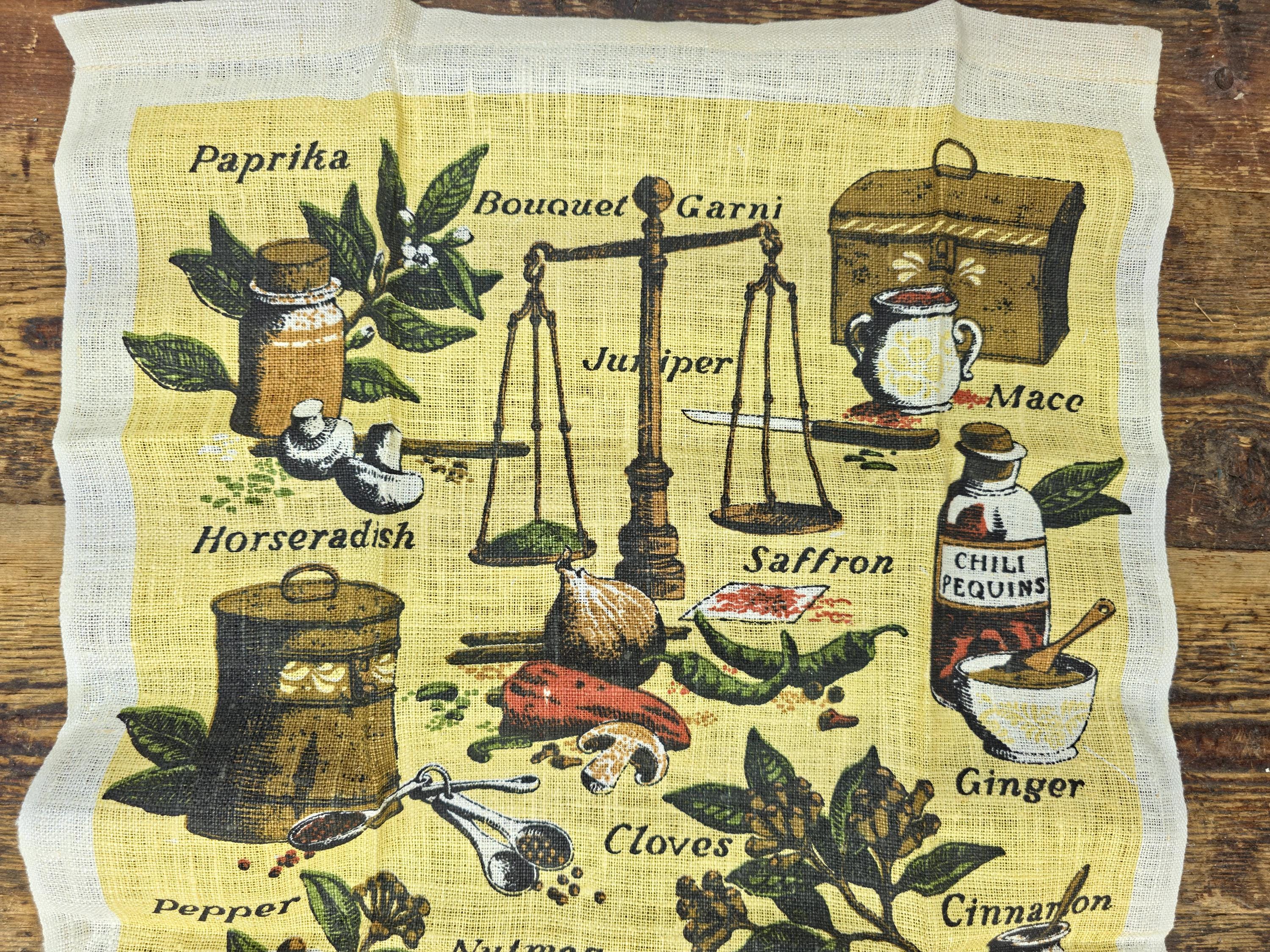 Vintage Kay Dee “The Spice Shelf” Pure Linen Tea Towel 1970s