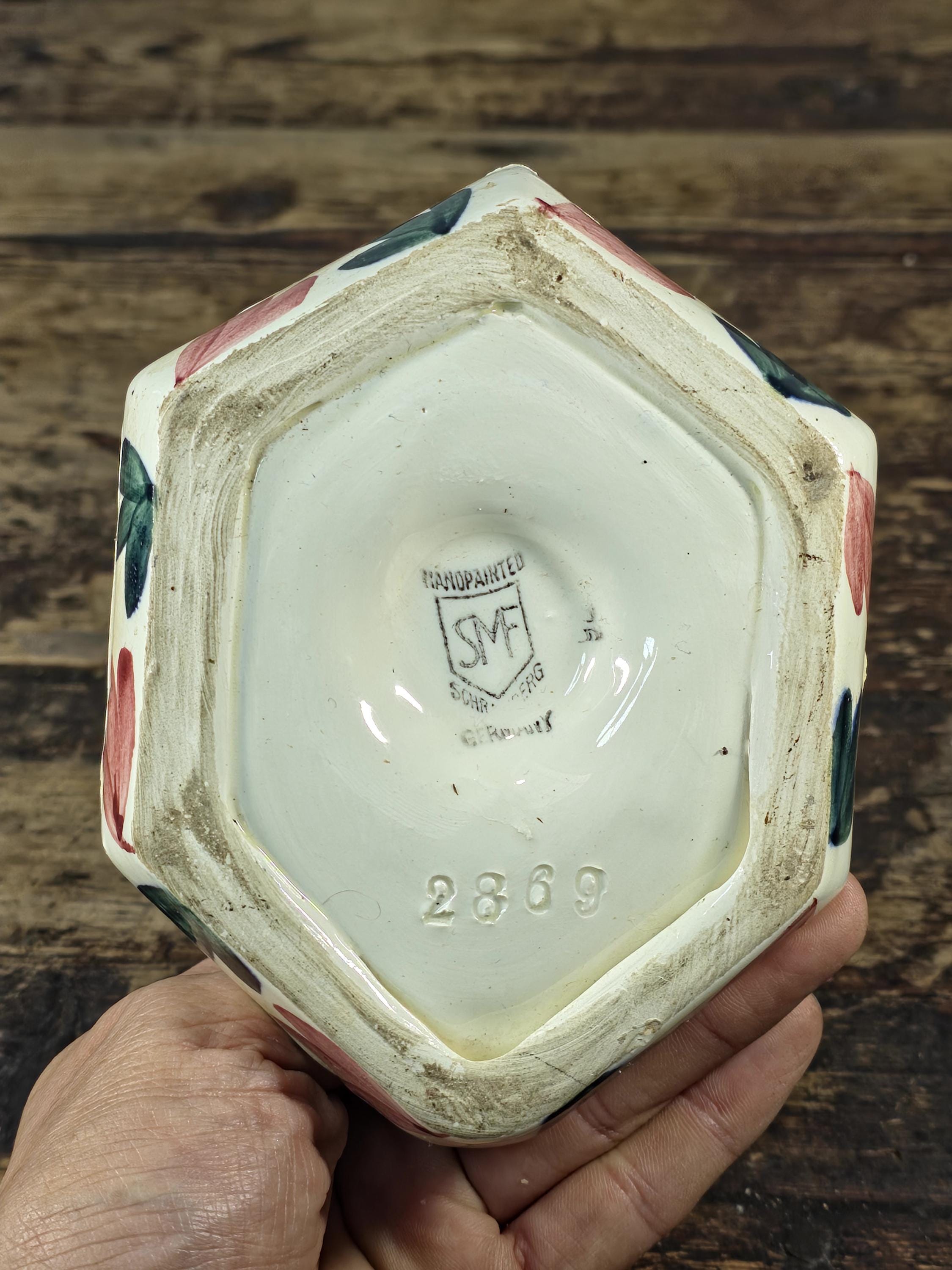 Vintage SMF Schramberg Handpainted Floral Chamberstick Candle Holder Germany