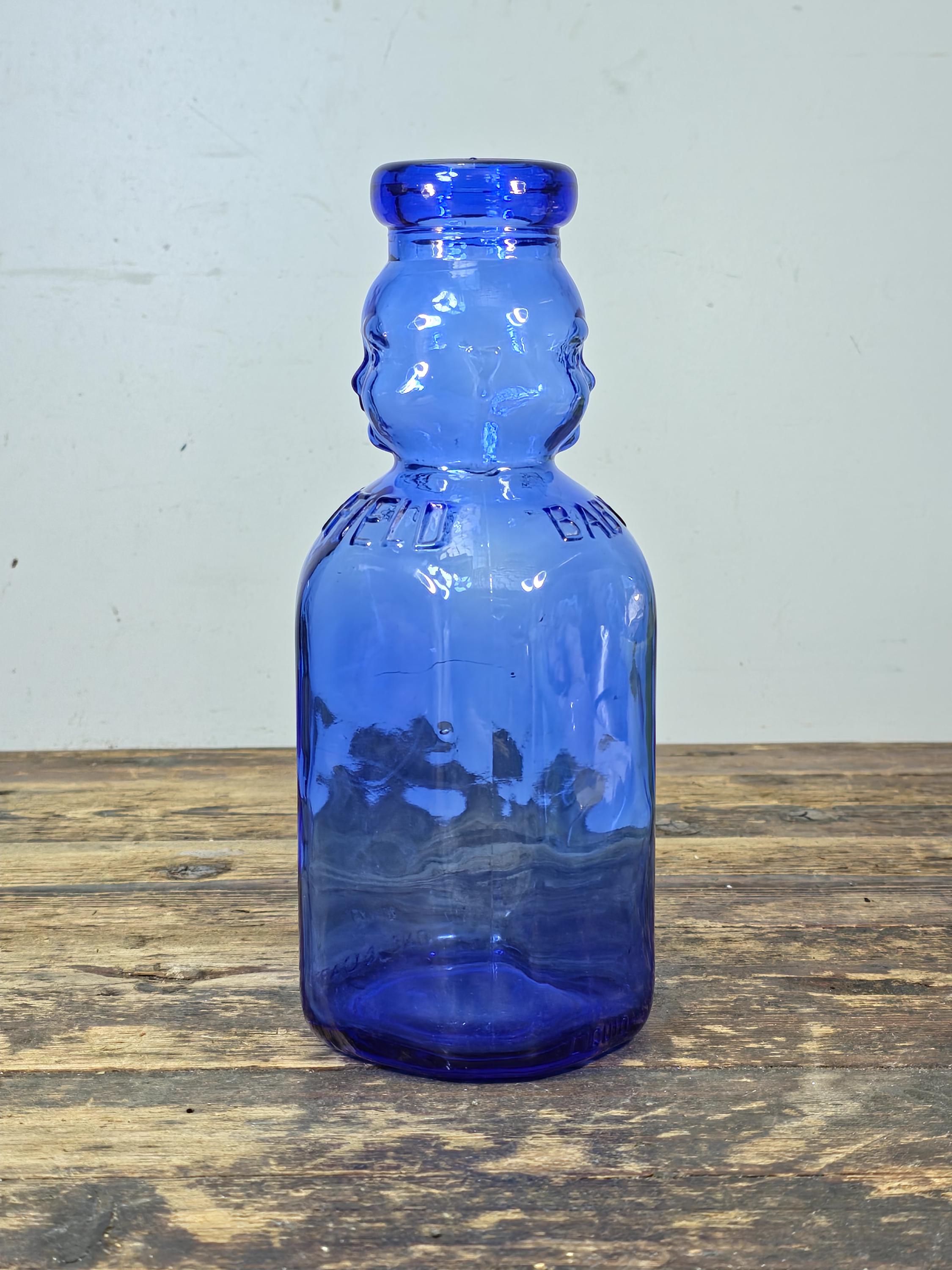 Brookfield Baby Top Cobalt Blue Glass Bottle 1 Quart – Vintage Figural Jar