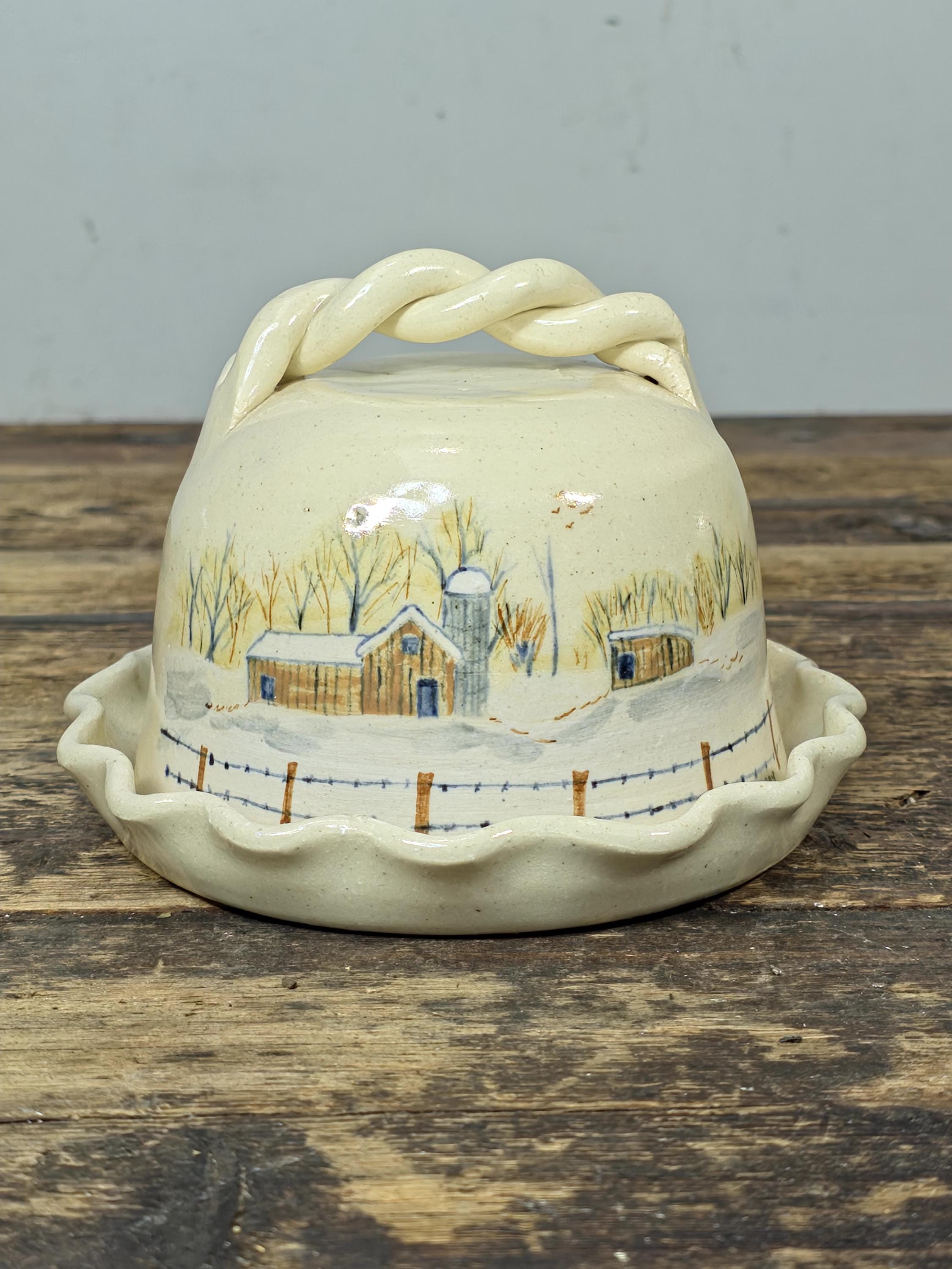 Handmade John Garrou Pottery Butter Dish Dome Old Fort NC Signed 1986