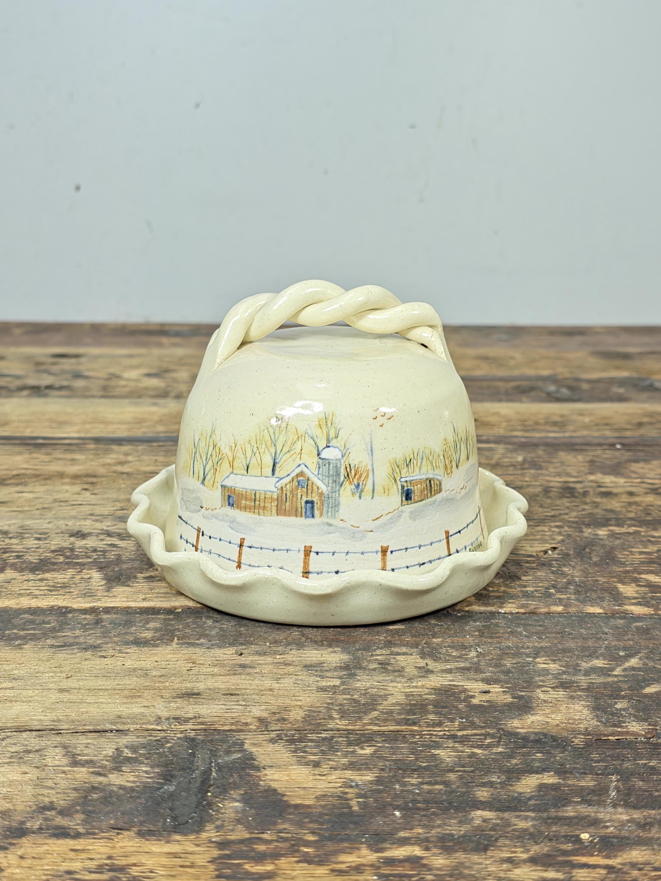 Handmade John Garrou Pottery Butter Dish Dome Old Fort NC Signed 1986