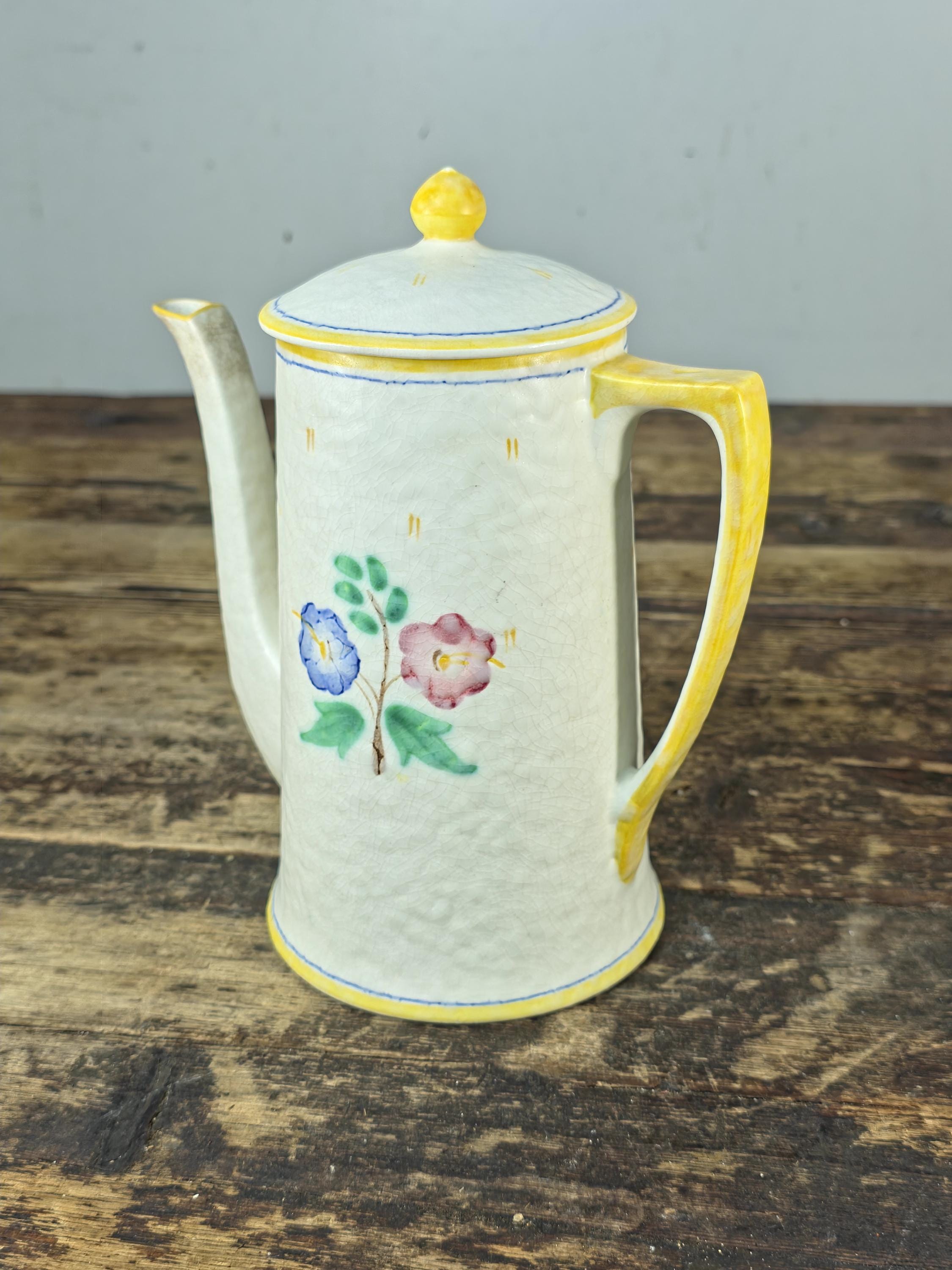 Crown Ducal Snow Glaze Coffee Pot 2lb Hand Painted Floral England Vintage