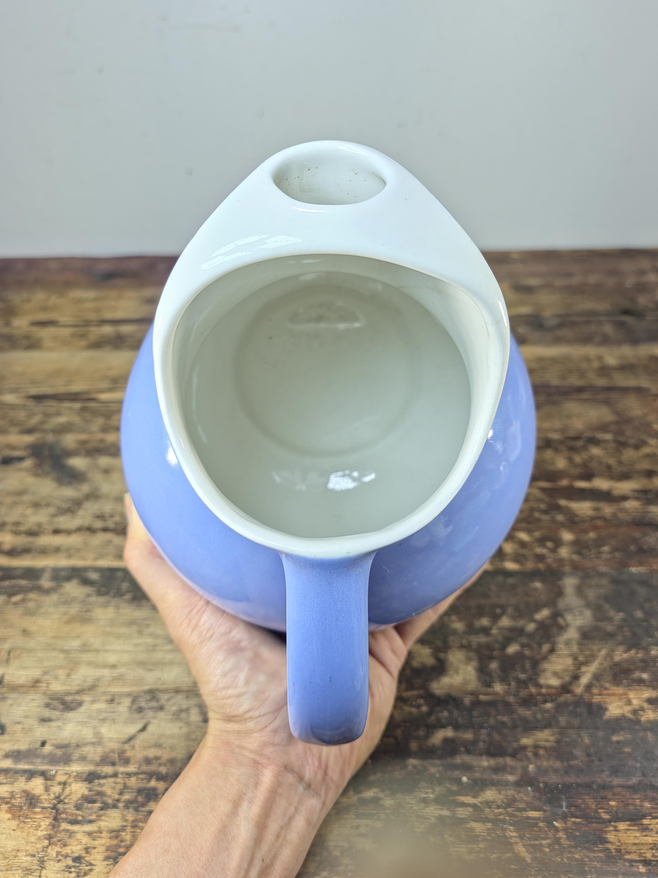 Vintage Coorsite No.937 Water Pitcher Lavender White Ceramic Jug Hairline Crack