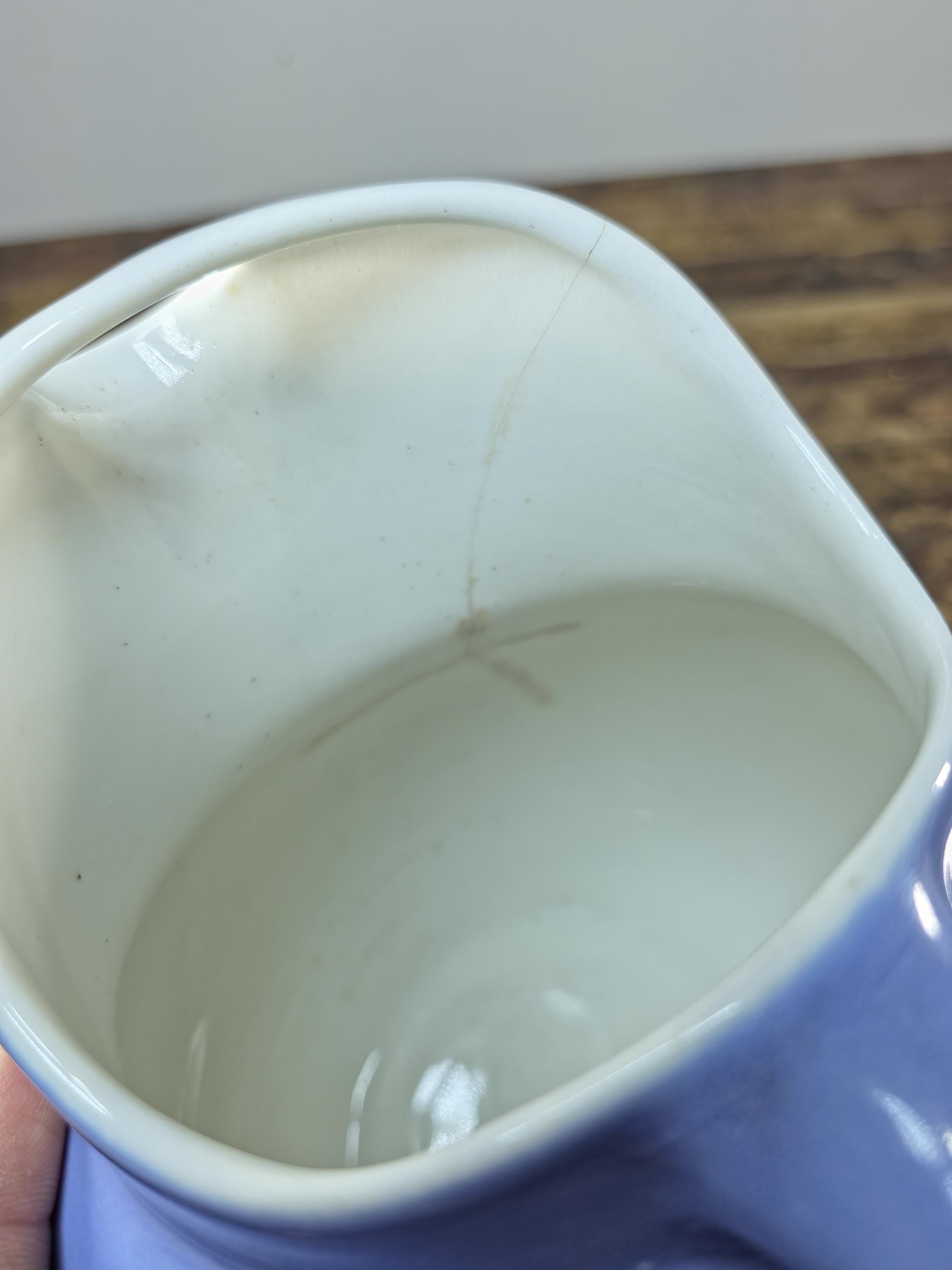 Vintage Coorsite No.937 Water Pitcher Lavender White Ceramic Jug Hairline Crack